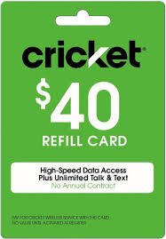 $40 Cricket Wireless Refill Card - Prepaid Phone Credit for Calls, Texts & Data - Perfect for Travel, Gifts & Emergency Top-Ups