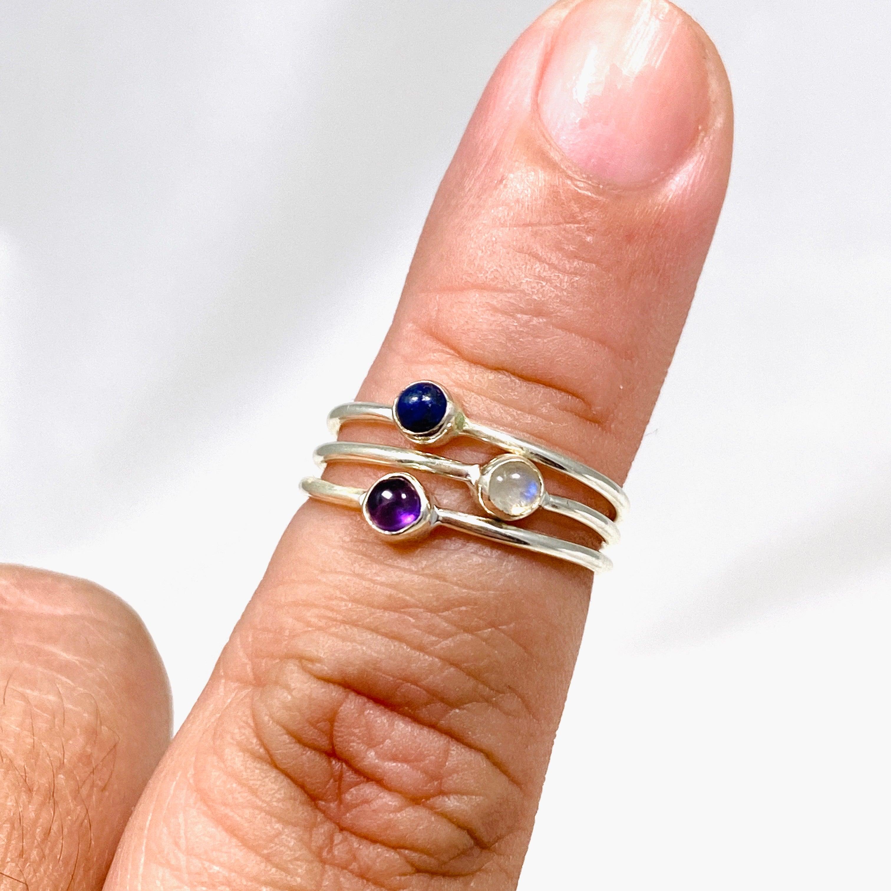 Amethyst Lapis Moonstone Round Band Ring Set of 3 - Elegant Stackable Rings for Women, Dainty Gemstone Jewelry Gift for Birthday, Anniversary & Everyday Wear