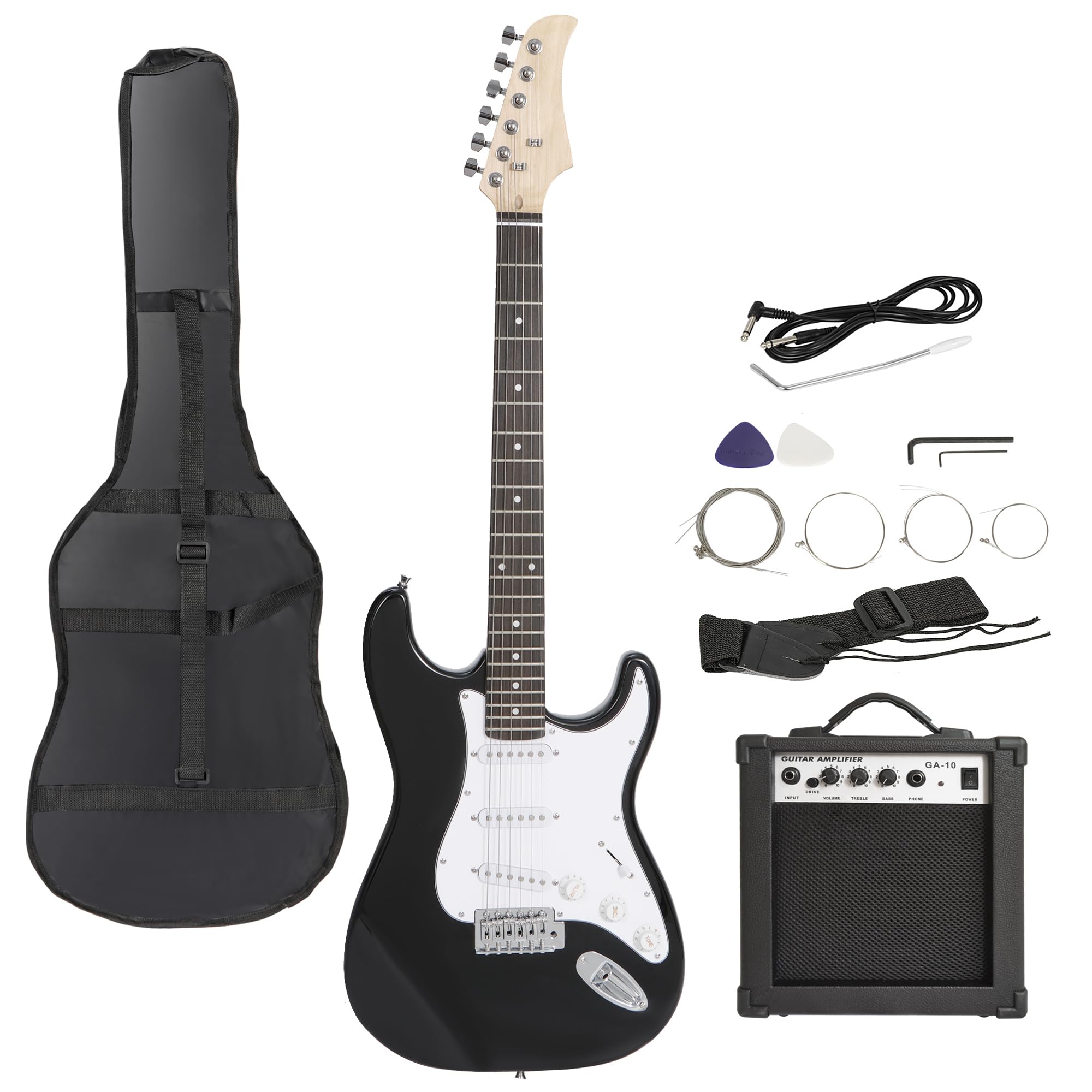 **39-Inch Full Size Electric Guitar Starter Kit with Adjustable Strap, 10W Amp, Gig Bag & Strings – Perfect for Beginners, Kids & Teens – Ideal for Practice, Performances & Home Learning (Black)**