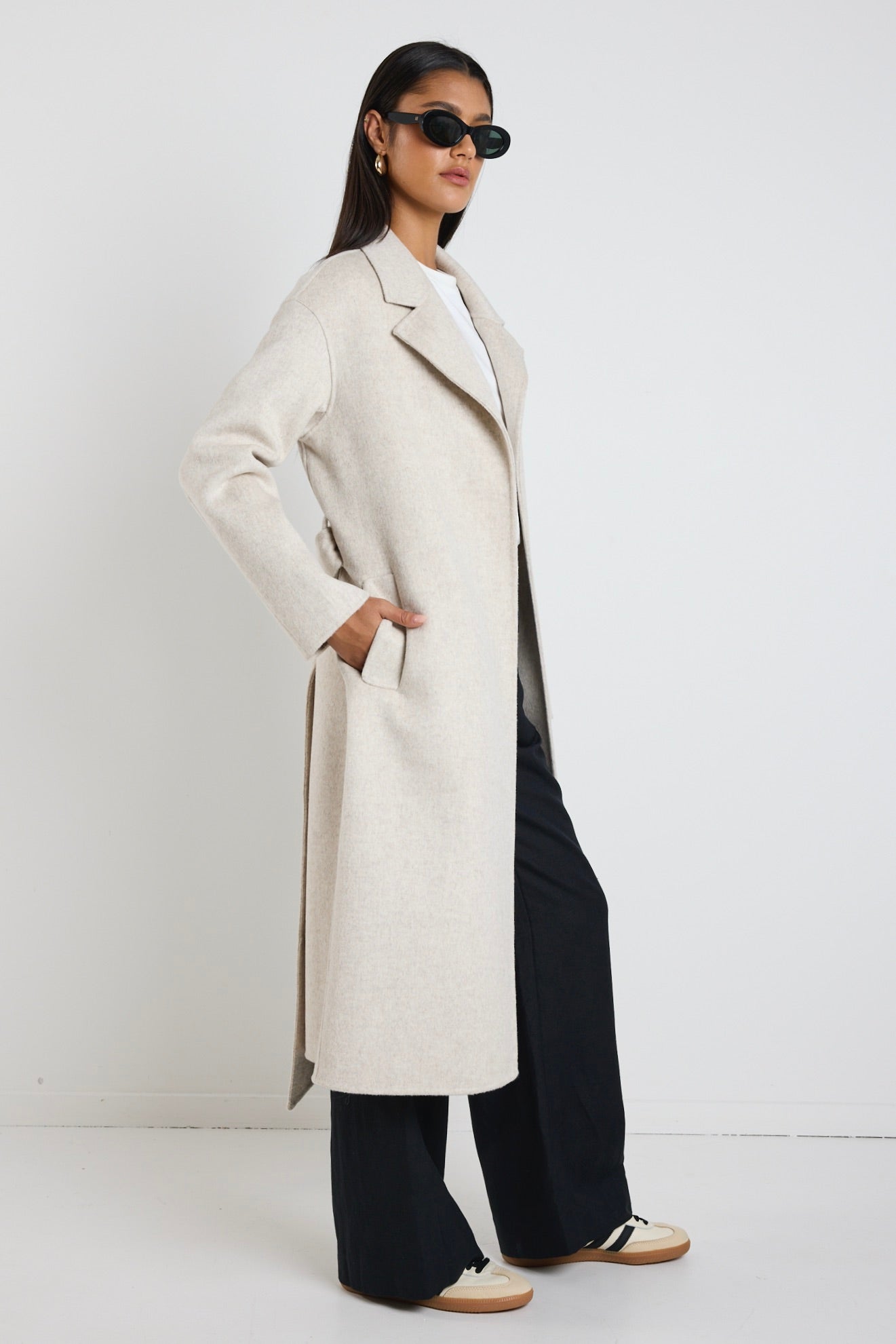 Geneva Snow Marle Wool Blend Belted Coat - Women's Winter Trench Coat for Office, Travel & Casual Outfits | Warm & Stylish Outerwear