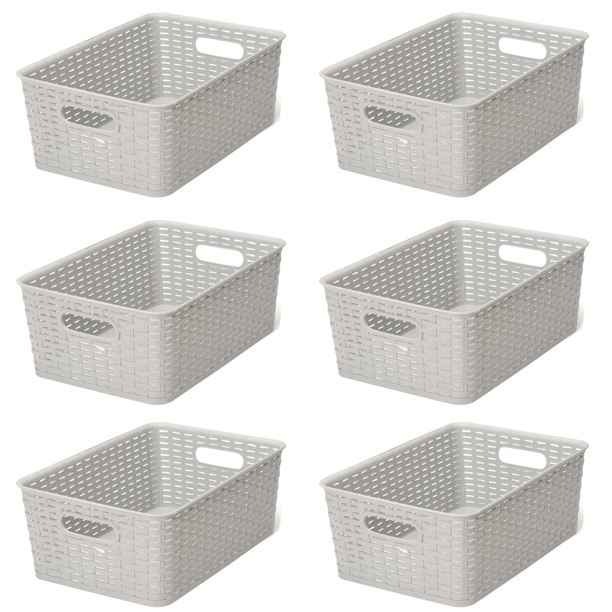 YBM HOME Medium Plastic Rattan Storage Box Basket Organizer - Gray - 6 Pack Set for Home Organization, Closet, Bathroom & Nursery Storage Solutions