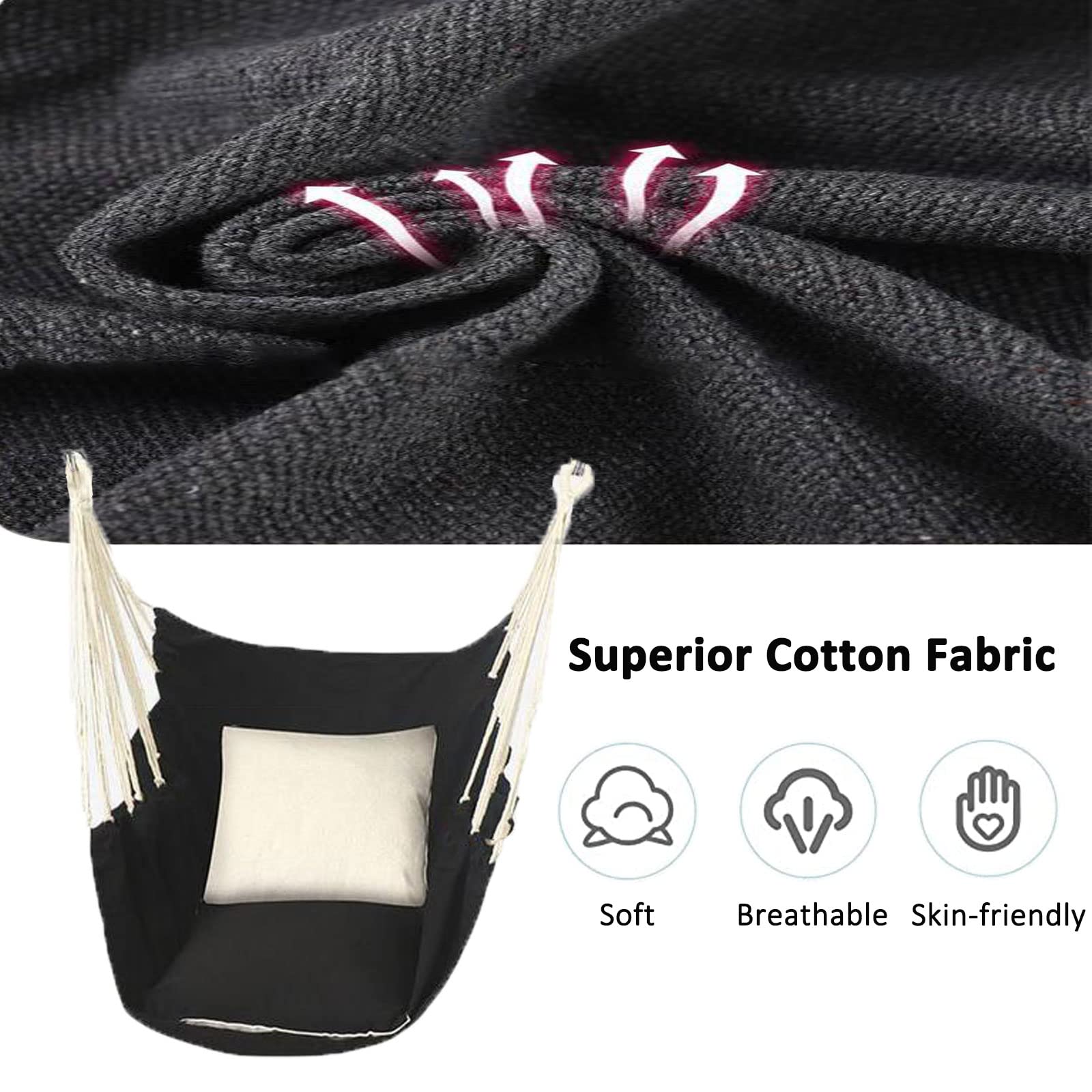 SRHWBF Oversized Hanging Hammock Chair with 2 Comfortable Cushions - Indoor/Outdoor Rope Swing Seat for Bedroom, Patio, Garden & Balcony Relaxation (Grey)
