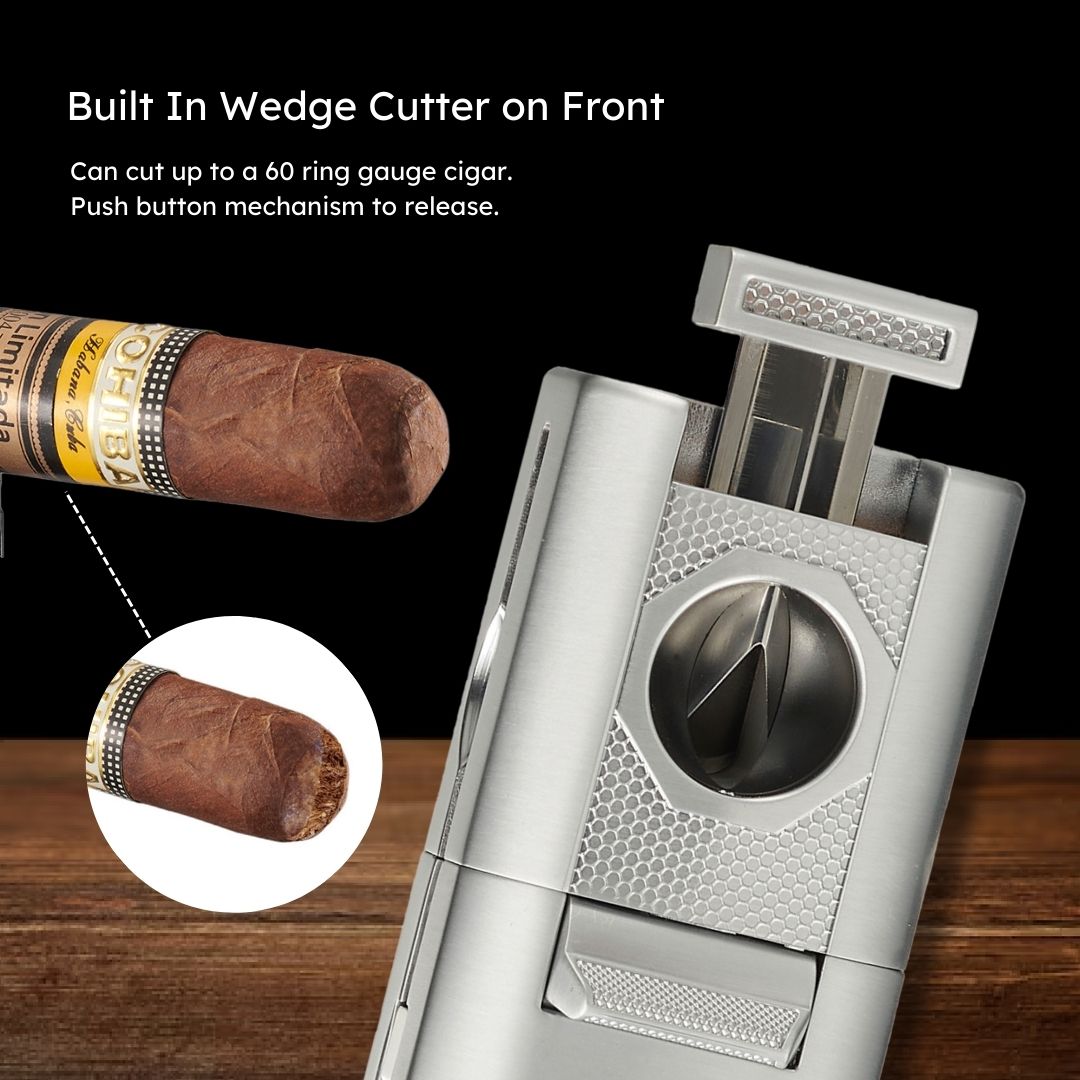 Visol Joplin Quad Torch Flame Lighter - Windproof Butane Lighter with Adjustable Flame (Silver) - Perfect for Cigars, Camping, BBQ & Outdoor Adventures