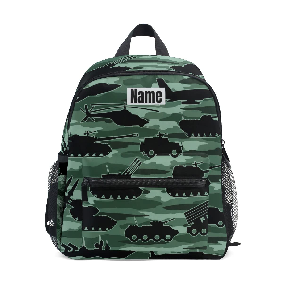 Custom Personalized Kids Name Backpack - Green Camo Tank Plane Toddler Daycare Travel Backpack for Boys & Girls | Durable Preschool Bookbag for School, Travel & Outdoor Adventures