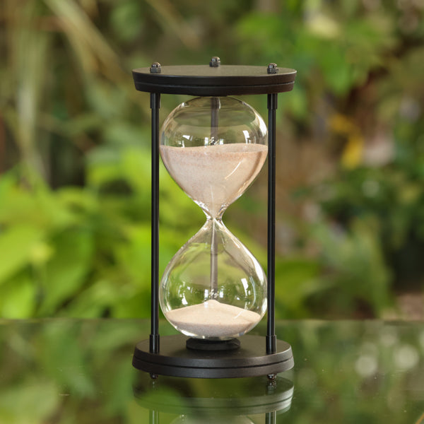 50 Minute Round Hourglass with Metal Spindles - Natural or White Sand - Perfect for Home Decor, Office Desk, Meditation Timer & Gift Ideas