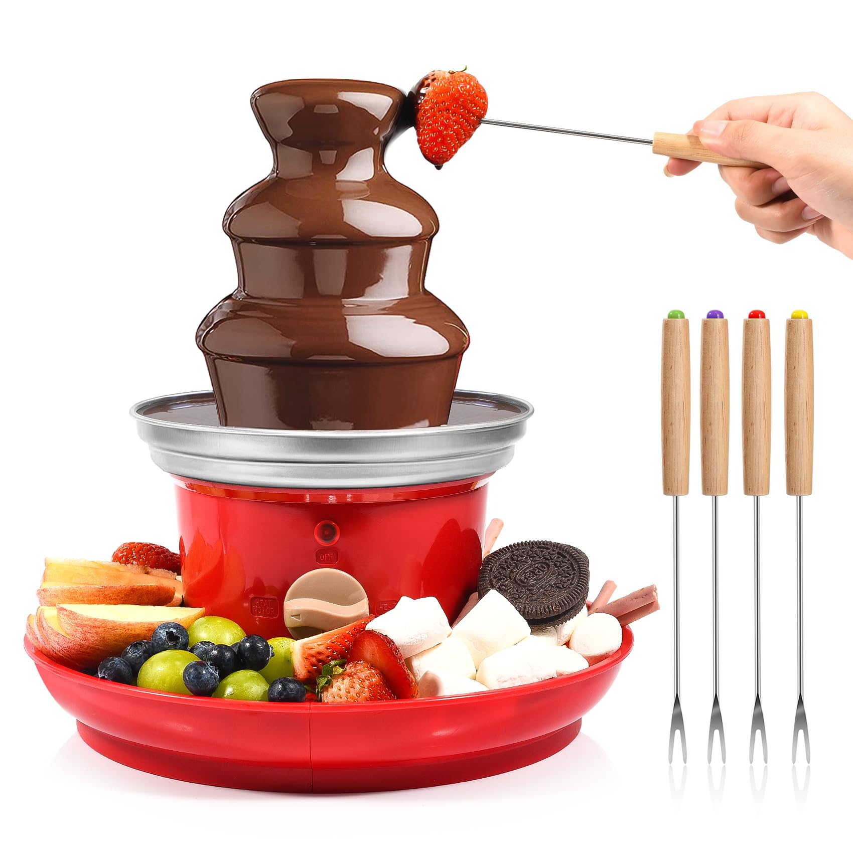 3-Tier Mini Chocolate Fountain Machine - 20OZ Stainless Steel Electric Fondue Fountain with 4 Forks & Serving Tray | Perfect for Parties, Weddings, Dessert Bars | Melts Chocolate, Cheese, BBQ Sauce & Syrup