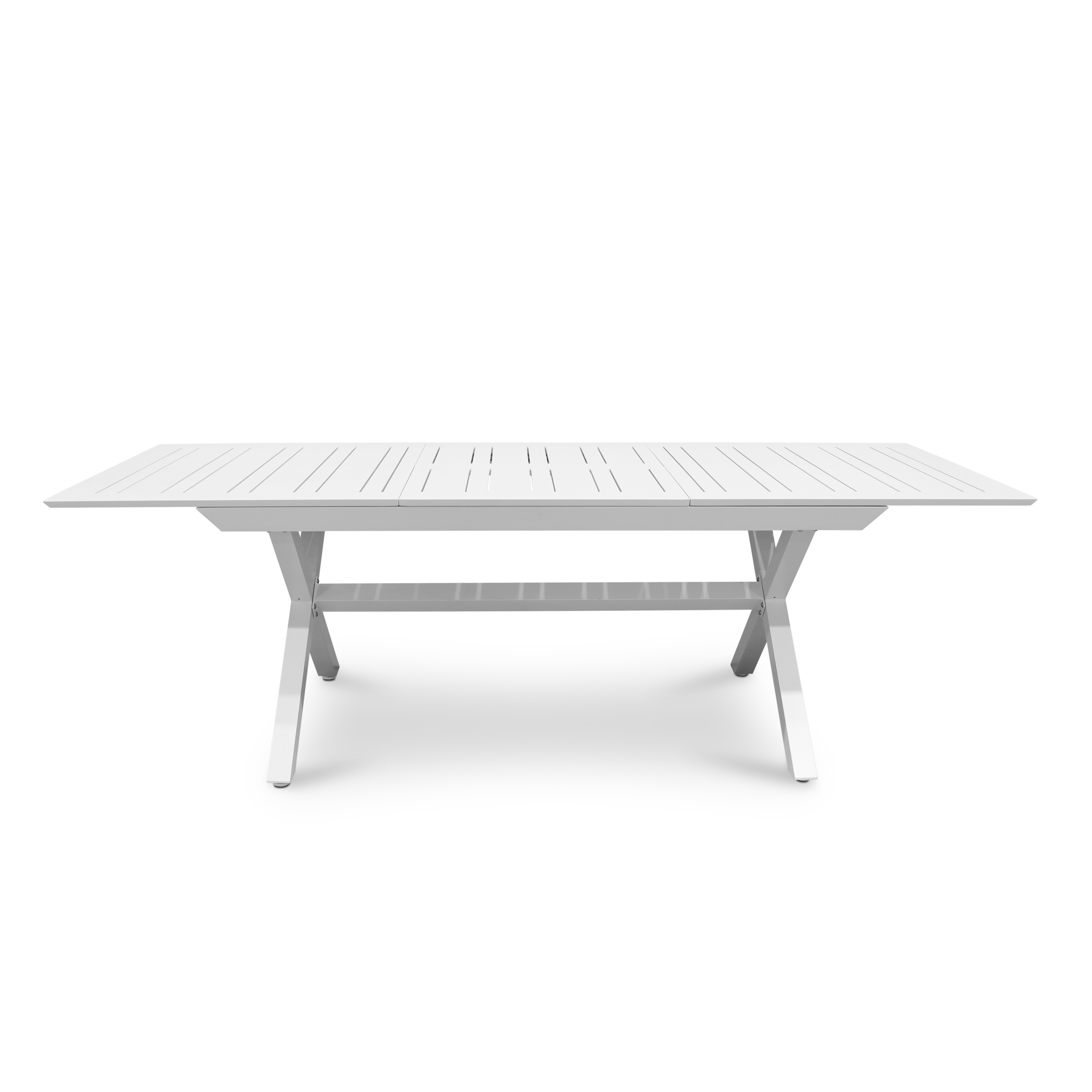 White Caribbean Outdoor Extension Table with Paros UV-Resistant Plastic Chairs (PP) - Perfect for Patio, Poolside & Backyard Dining
