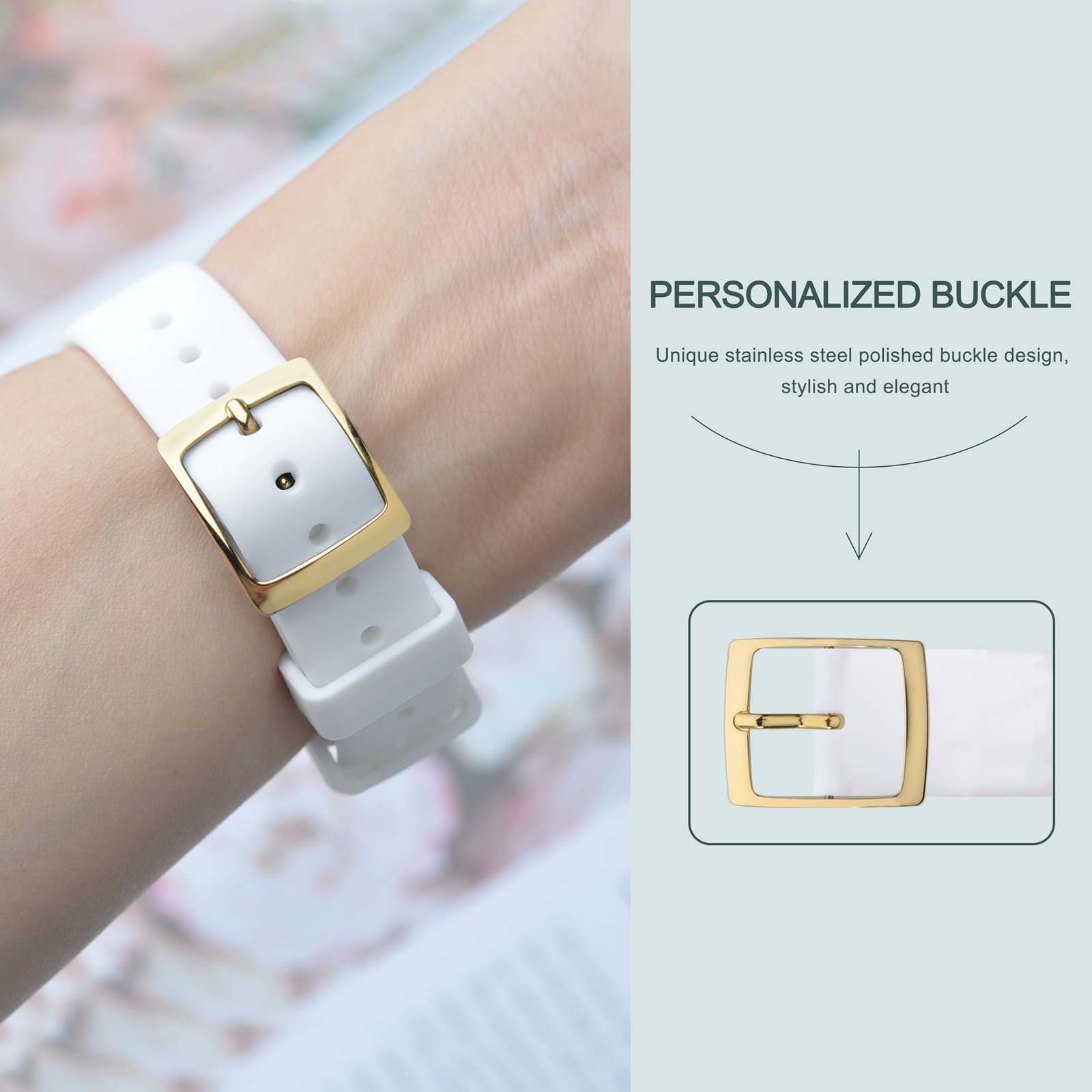 **ANNEFIT 18mm Quick Release Silicone Watch Band - Classic Gold Clasp, Durable Rubber Sport Strap (White) - Perfect for Running, Swimming & Everyday Wear**