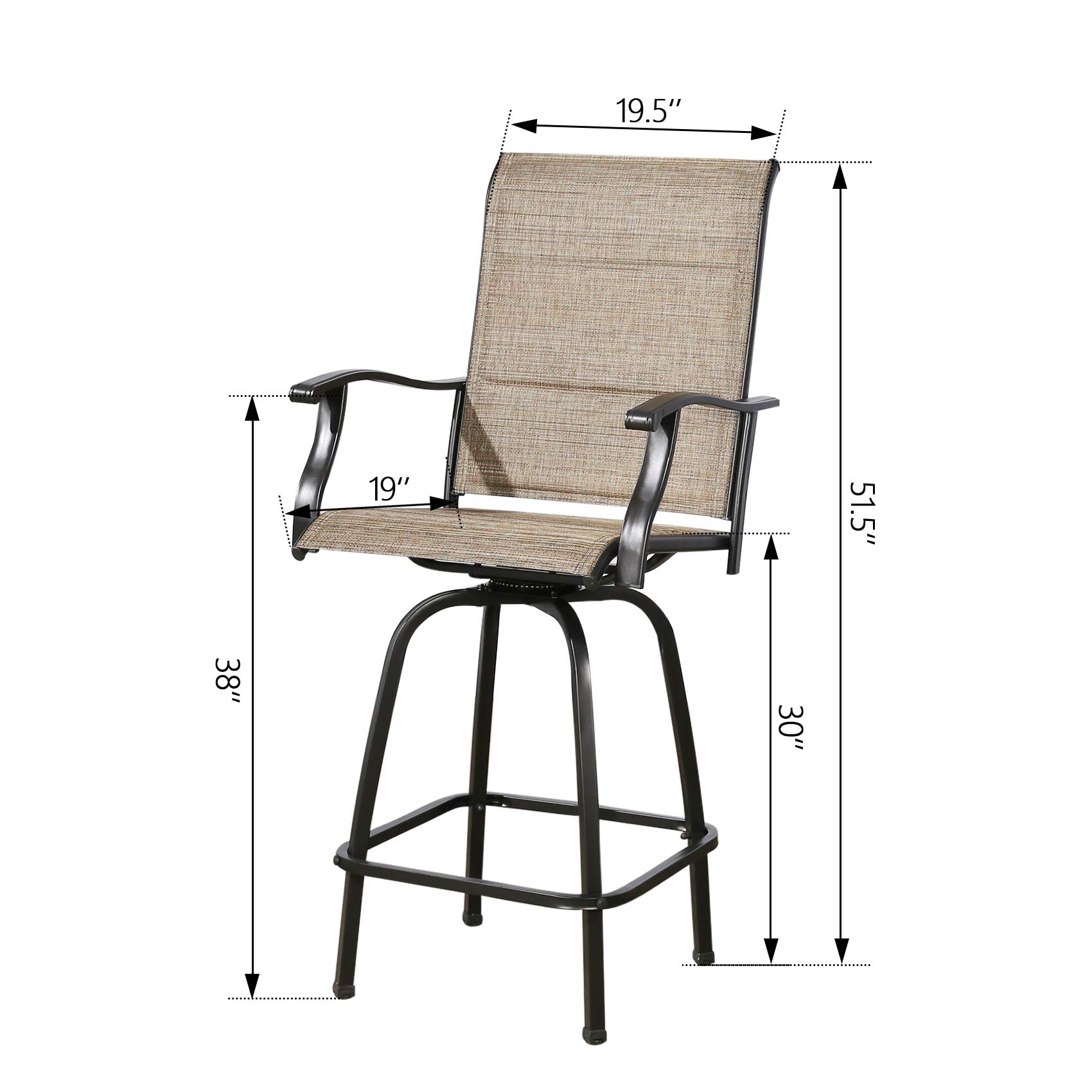 Ulax 2-Pack Outdoor Swivel Bar Stools with Padded Seats - Waterproof Patio Bar Chairs for Backyard, Deck, Poolside & Garden - Comfortable Counter Height Stools for Outdoor Dining & Entertaining