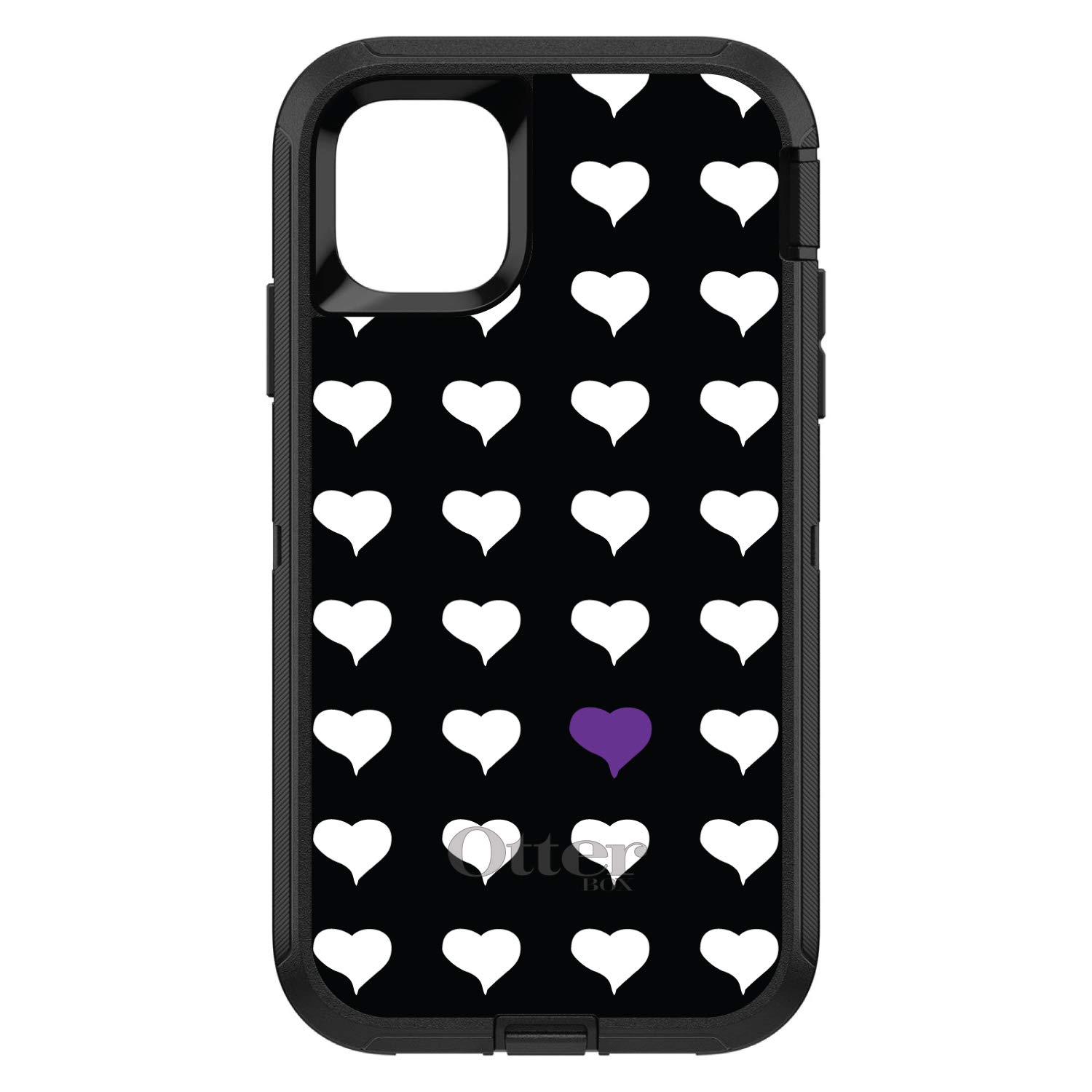 DistinctInk iPhone 12 Pro MAX Case (6.7 Inch) - Heavy Duty Protective Phone Cover with Purple White Black Heart Pattern | Shockproof Replacement for OtterBox Defender | Perfect for Outdoor Activities, Work & Travel