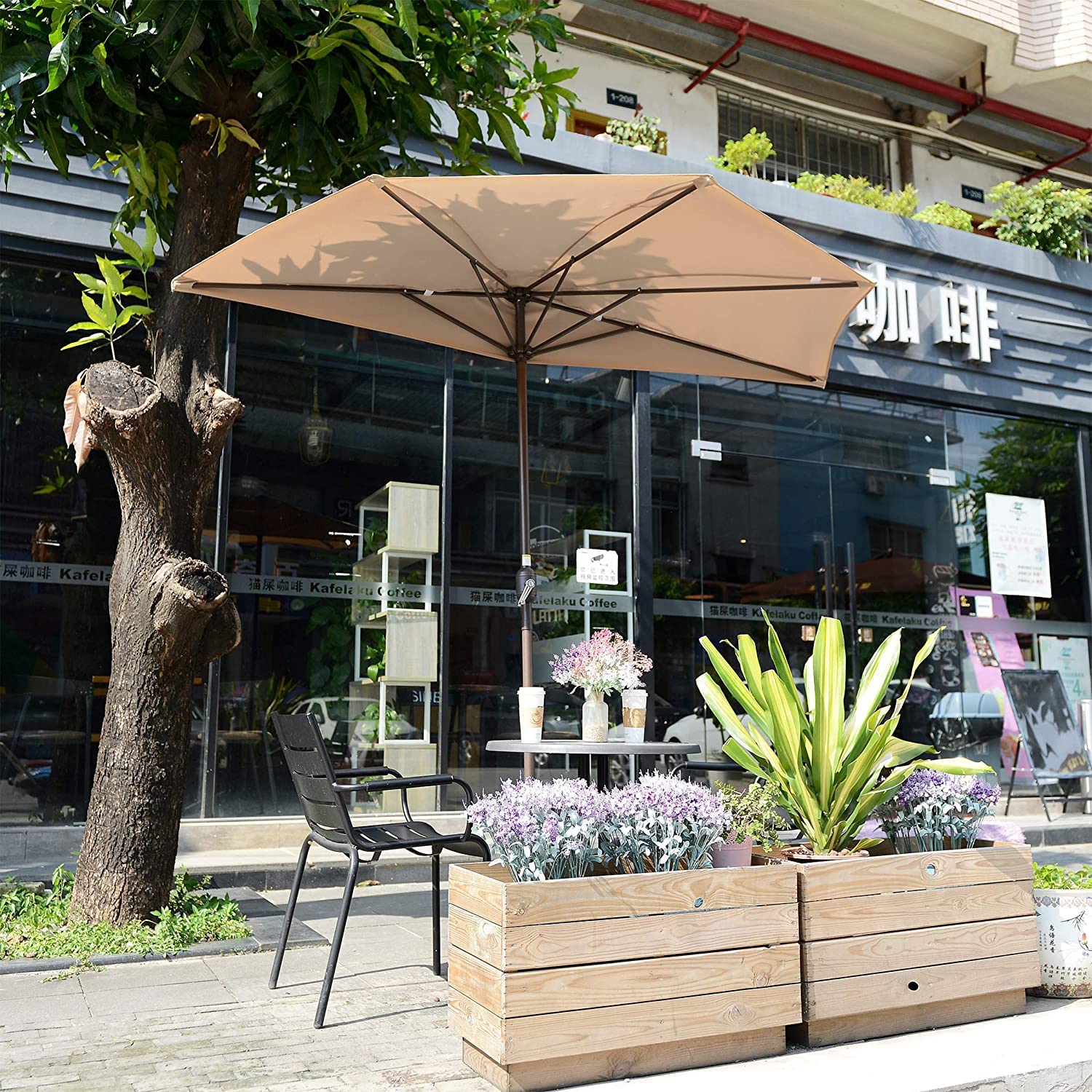 9 FT Outdoor Patio Umbrella with Weighted Base for Garden & Market
