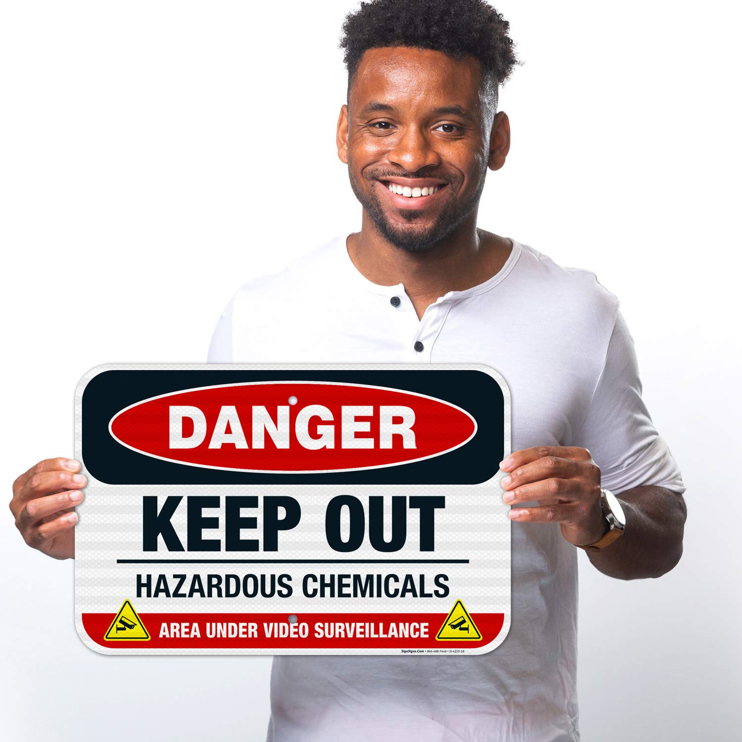 OSHA Approved Keep Out Hazardous Chemicals Sign - 12x18 Inch Reflective Aluminum Safety Sign for Industrial & Warehouse Use - 3M EGP .063 Fade Resistant Material - Indoor/Outdoor Warning Sign Made in USA - Perfect for Chemical Storage Areas, Factories & Construction Sites