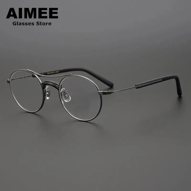 Aimee Unisex Full Rim Round Double Bridge Titanium Eyeglasses Frame 7106 - Lightweight Durable Glasses for Men & Women, Perfect for Reading, Working & Daily Wear