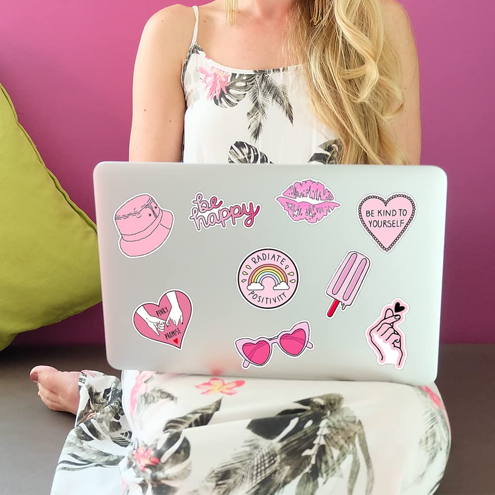 Cute Waterproof Stickers for Water Bottles, Laptops, Tablets, Phones, Skateboards & Travel Cases - Fun Decorative Sticker Pack for Adults, Teens & Kids (Pink Design) | Perfect for Personalizing School Supplies, Gym Bottles & Tech Accessories
