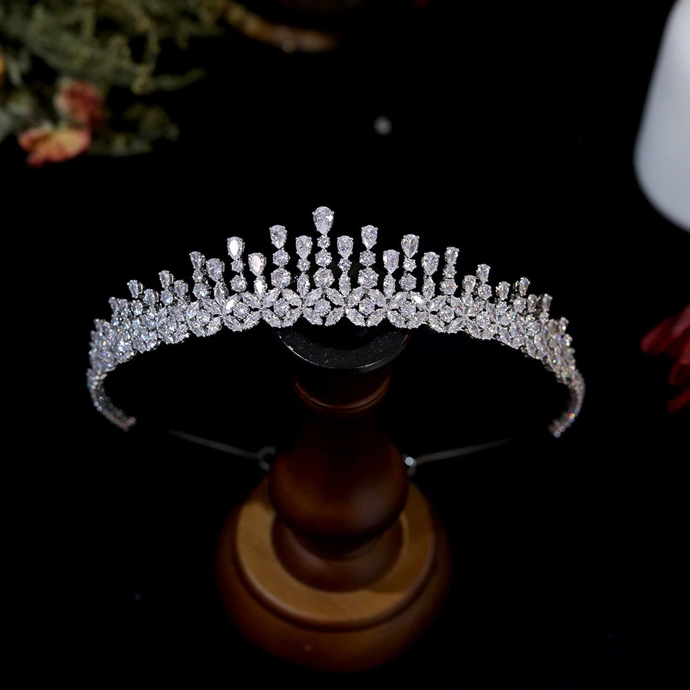 3A Zirconia Wedding Crown for Women | CZ Crystal Tiara Headpiece | Bridal Headdress for Weddings, Prom, Sweet 16 & Special Occasions