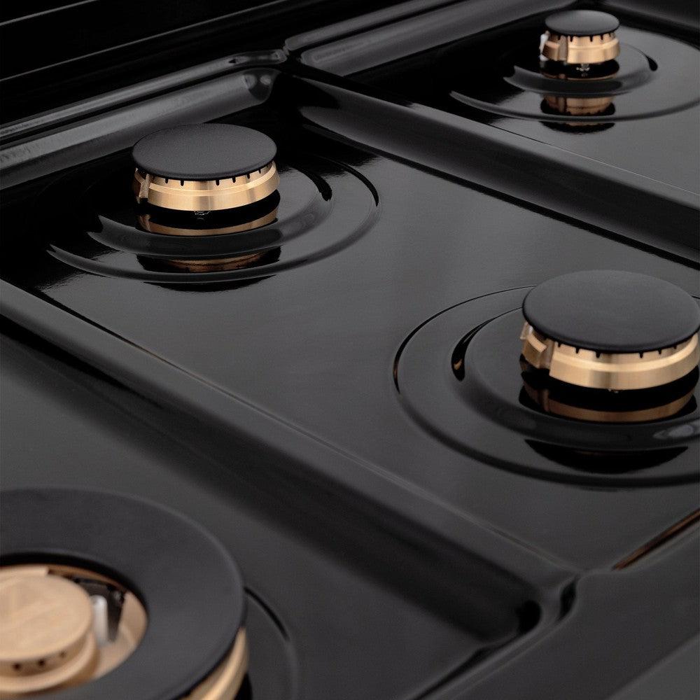 ZLINE 36 Inch Black Stainless Steel Gas Rangetop with 6 Brass Burners & Porcelain Cooktop - Professional Grade Kitchen Appliance for Home Chefs & Cooking Enthusiasts | Perfect for Gourmet Meals, Entertaining & Large Family Dinners