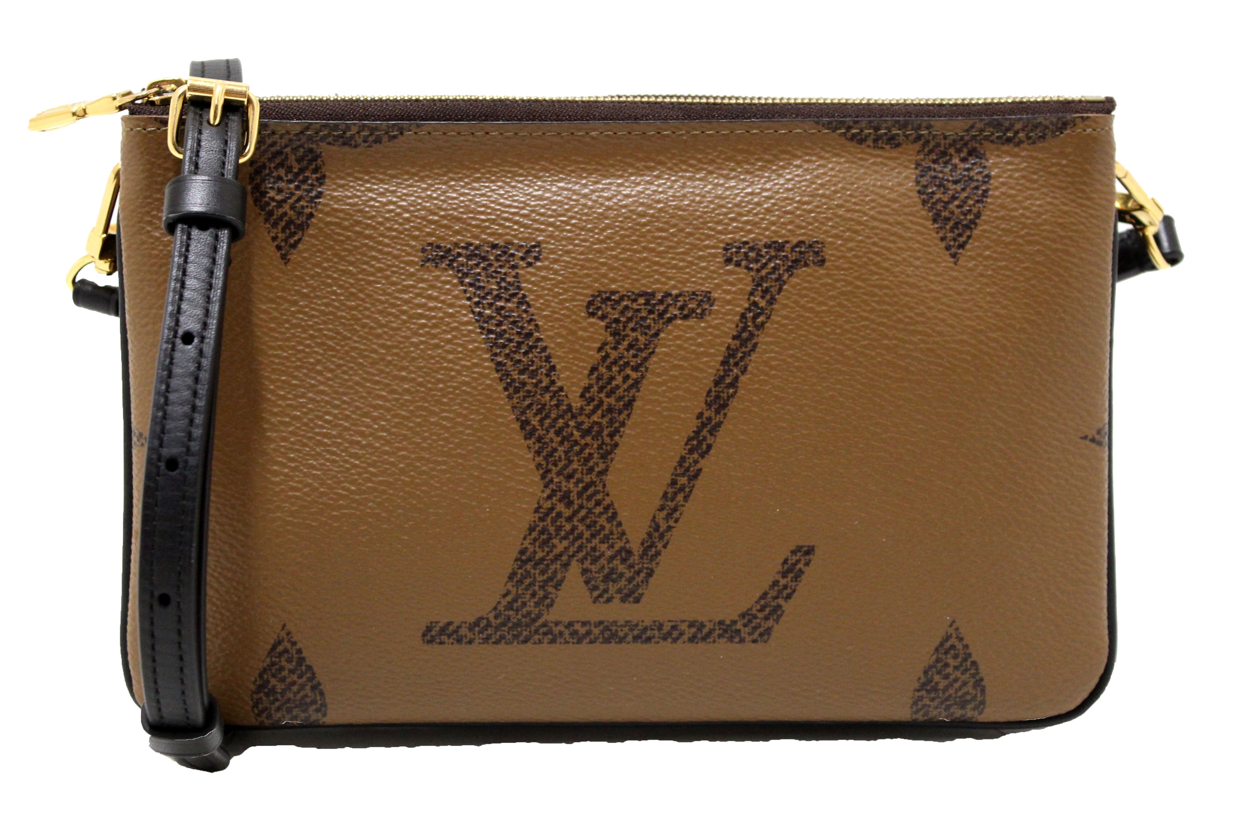 Authentic Louis Vuitton Monogram Giant Reverse & Monogram Canvas Double Zip Pochette Bag - Luxury Crossbody Bag for Women, Perfect for Travel, Parties & Everyday Use