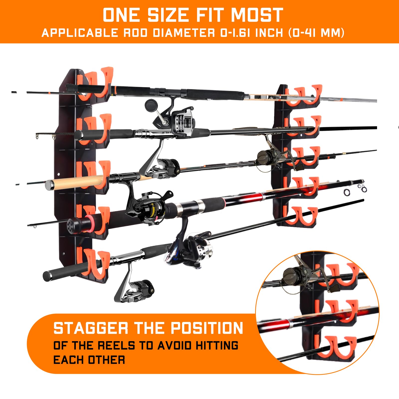 Best Fishing Rod Holders for Garage, Wall & Ceiling Mount - Heavy Duty Fishing Pole Rack Organizer Holds 10 Rods - Perfect for Boat, Kayak & Home Storage