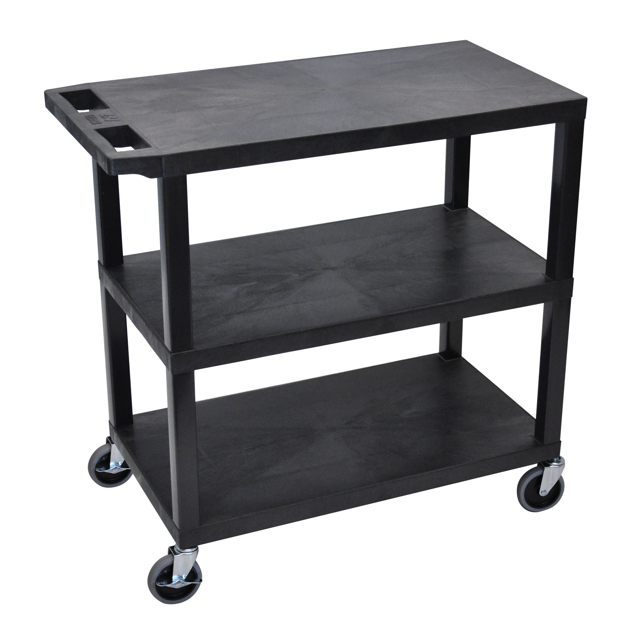 Luxor Black EC222 B 18x32 Utility Cart with 3 Flat Shelves - Perfect for Kitchen, Office, or Workshop Storage and Organization