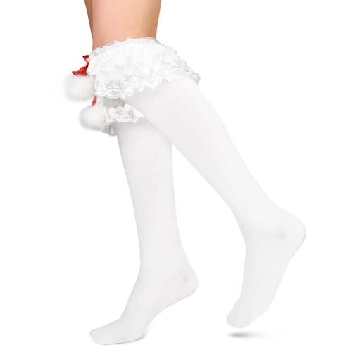 White Pom Pom Ruffle Socks