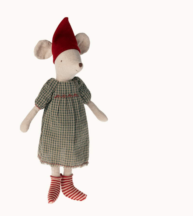 Maileg Medium Christmas Girl Mouse - Adorable Holiday Decor for Kids Room, Christmas Tree, and Festive Gift Giving