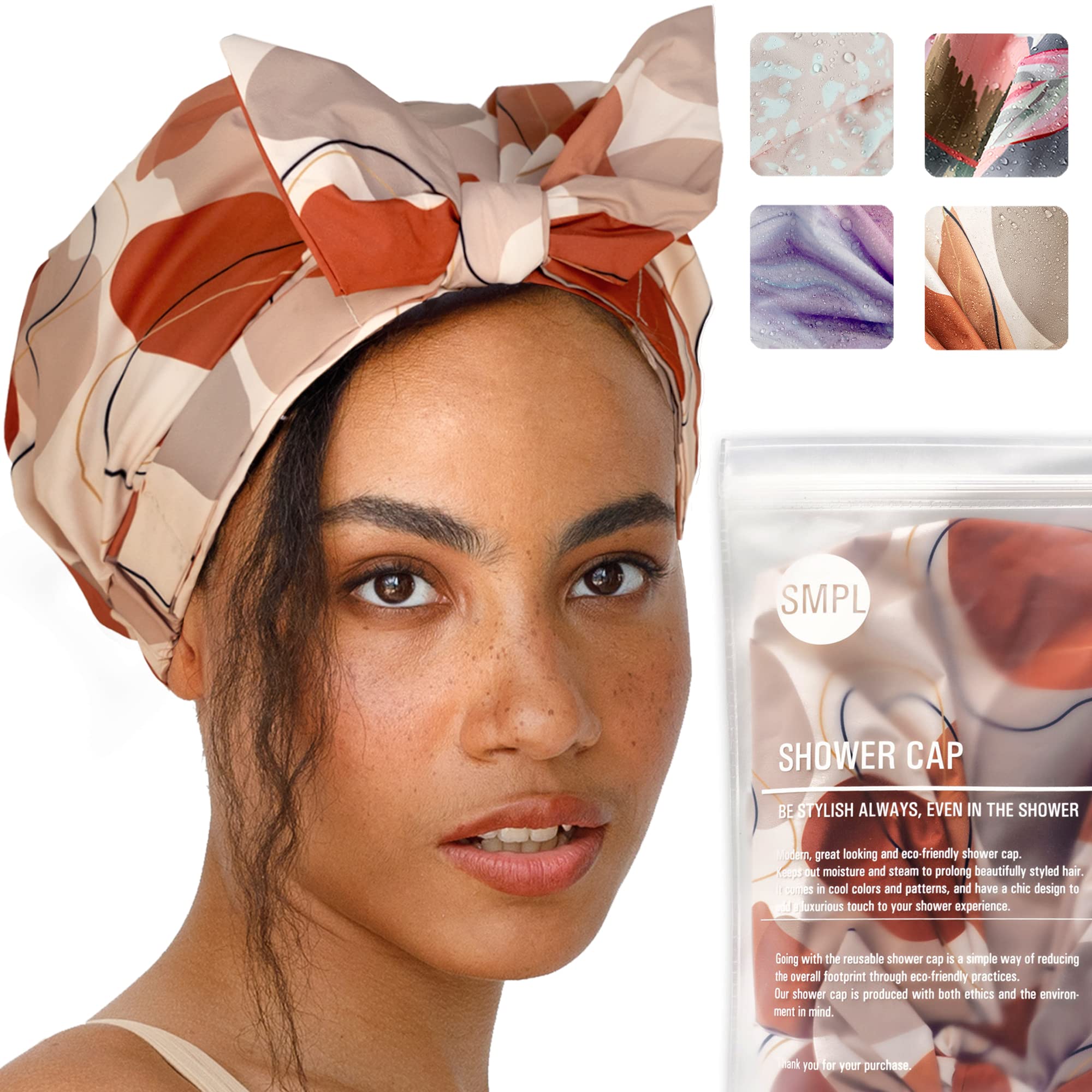 Waterproof Reusable Shower Cap for Women - Leakproof & Nonslip Hair Protection with Comfortable Flexiband - Soft Breathable Shower Accessories by SMPL OBJECTS (Beige) | Perfect for Bathing, Swimming, Hair Treatments & Salon Use