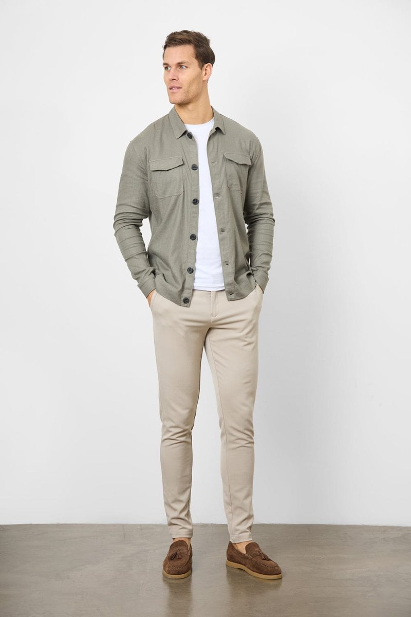 Mole Color Linen Blend Pocket Overshirt for Men - Casual Spring Layering & Outdoor Wear