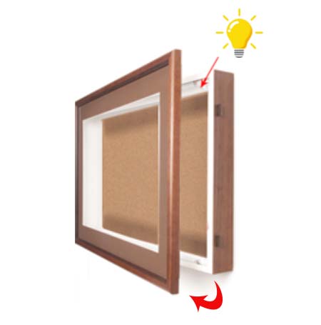 20x30 Inch SwingFrame Designer Wood Framed Lighted Cork Board Display Case - 1 Inch Deep for Home Office, Dorm Room & Gift Ideas