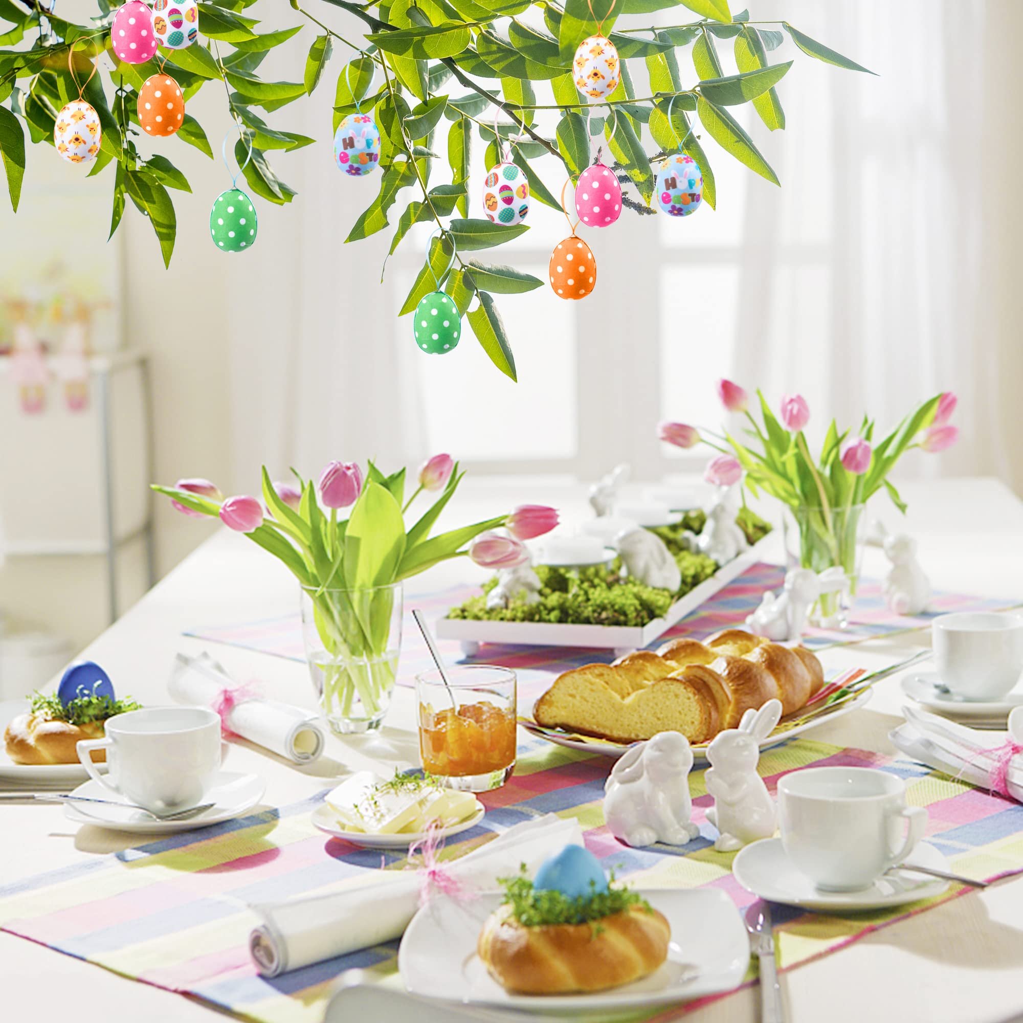 30PCS Fabric Wrapped Easter Eggs with Polka Dots - Small Easter Tree Hanging Decorations for Spring Party, Home & Garden Decor - Perfect for Easter Celebrations, DIY Crafts and Seasonal Table Centerpieces