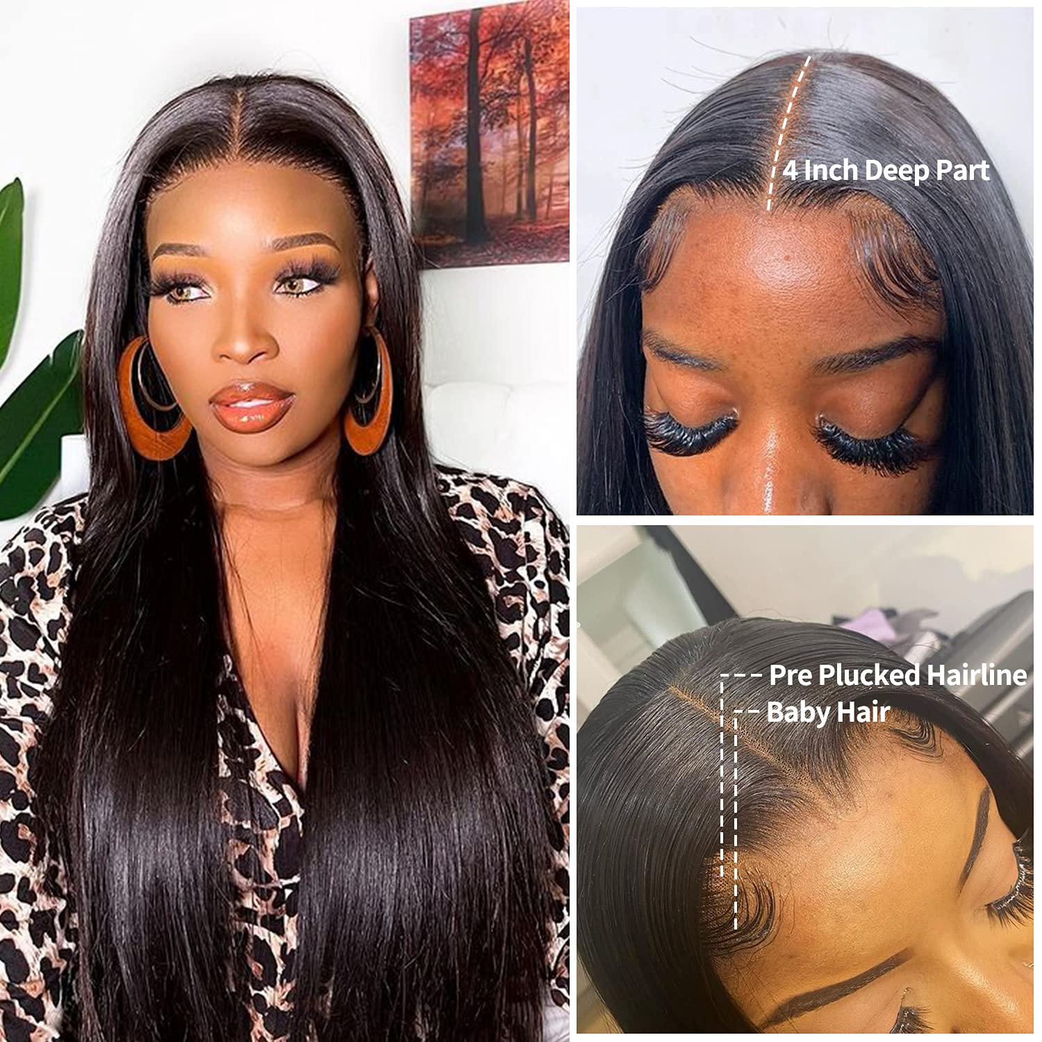 32 Inch HD Lace Front Human Hair Wig - 150% Density Straight Glueless Wig with Pre-Plucked 4x4 Closure for Black Women | Natural Look for Daily Wear, Parties & Special Occasions