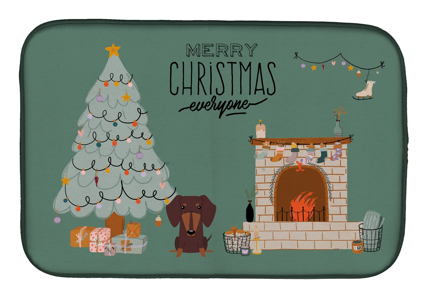 Chocolate Dachshund Christmas Dish Drying Mat - Absorbent Kitchen Counter Pad, 14x21