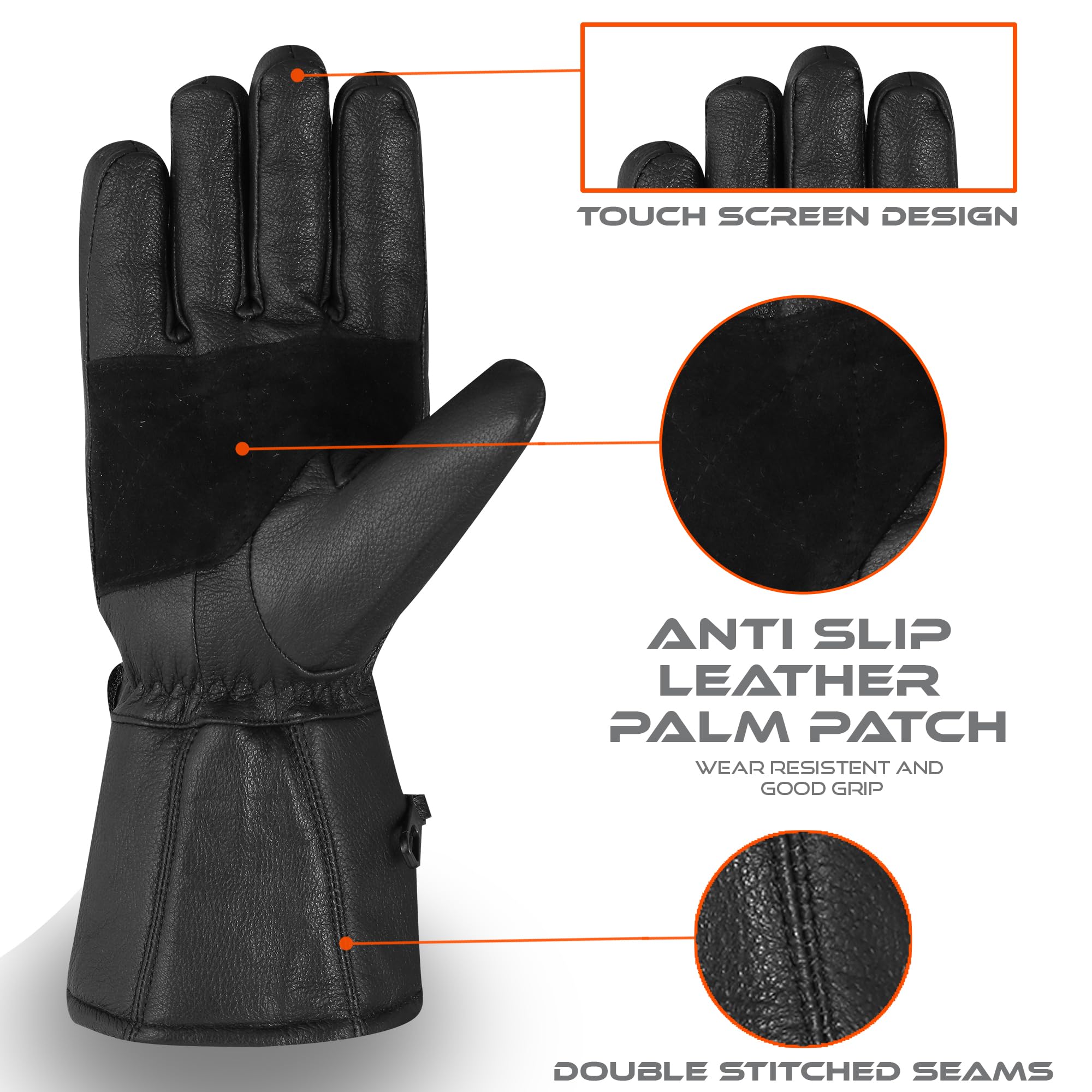**Men's & Women's Black Leather Motorcycle Gloves - Touchscreen Riding Gloves with Joint Protection, Windproof & Thermal for Winter, BMX, ATV, MTB - Ideal for Cold Weather Riding & Road Racing**
