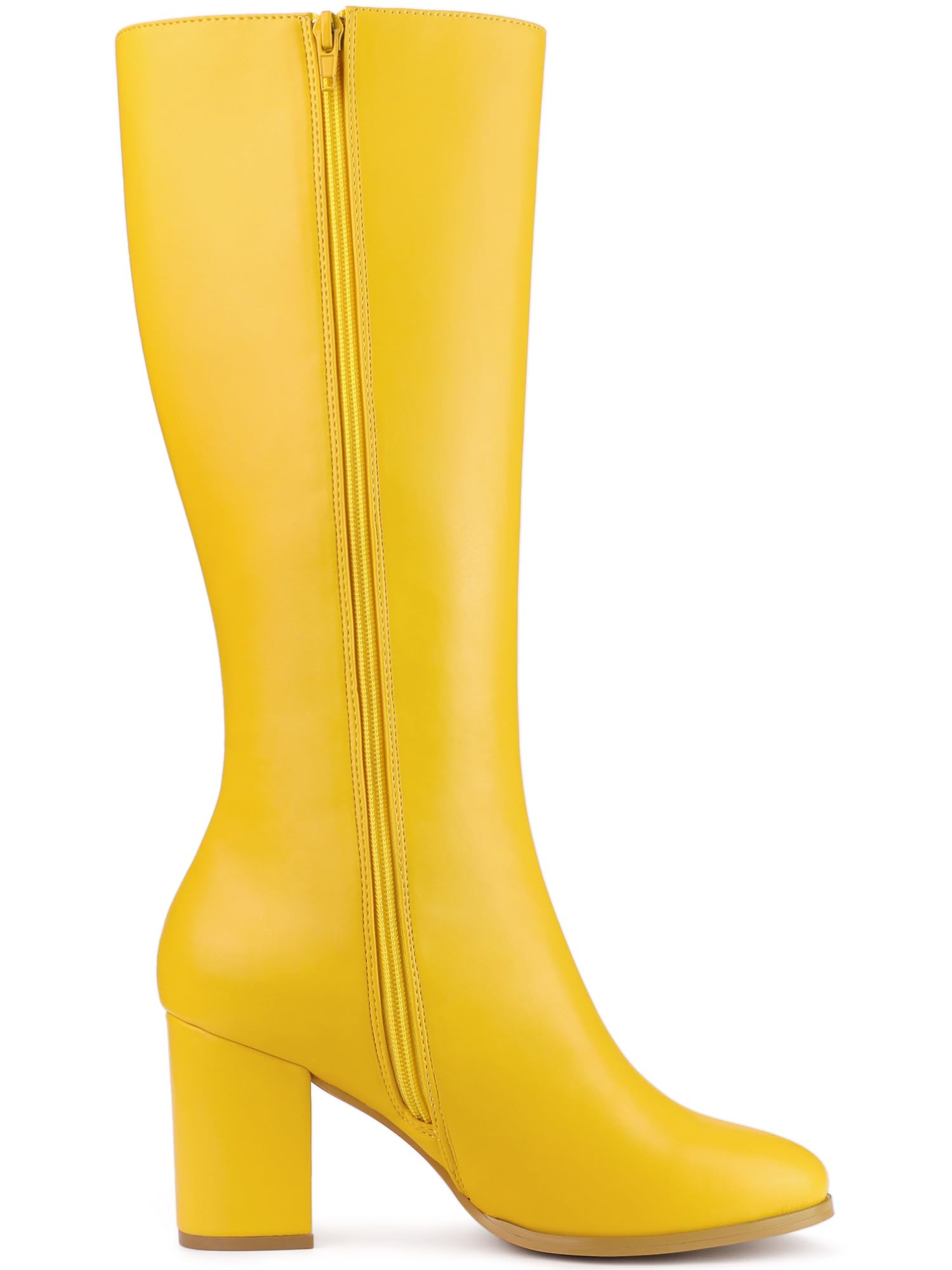 Allegra K Women's Knee High Boots with Round Toe & Zip Closure - Chunky Block Heels for Comfort & Style | Perfect for Office, Date Night & Fall Winter Fashion