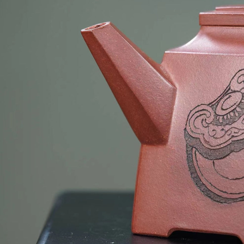 Handmade Zisha Teapot DE ZHONG - Premium Purple Clay Six-Sided Design by Artist CHEN Hu | Perfect for Chinese Tea Ceremony, Gongfu Tea Brewing & Home Decoration