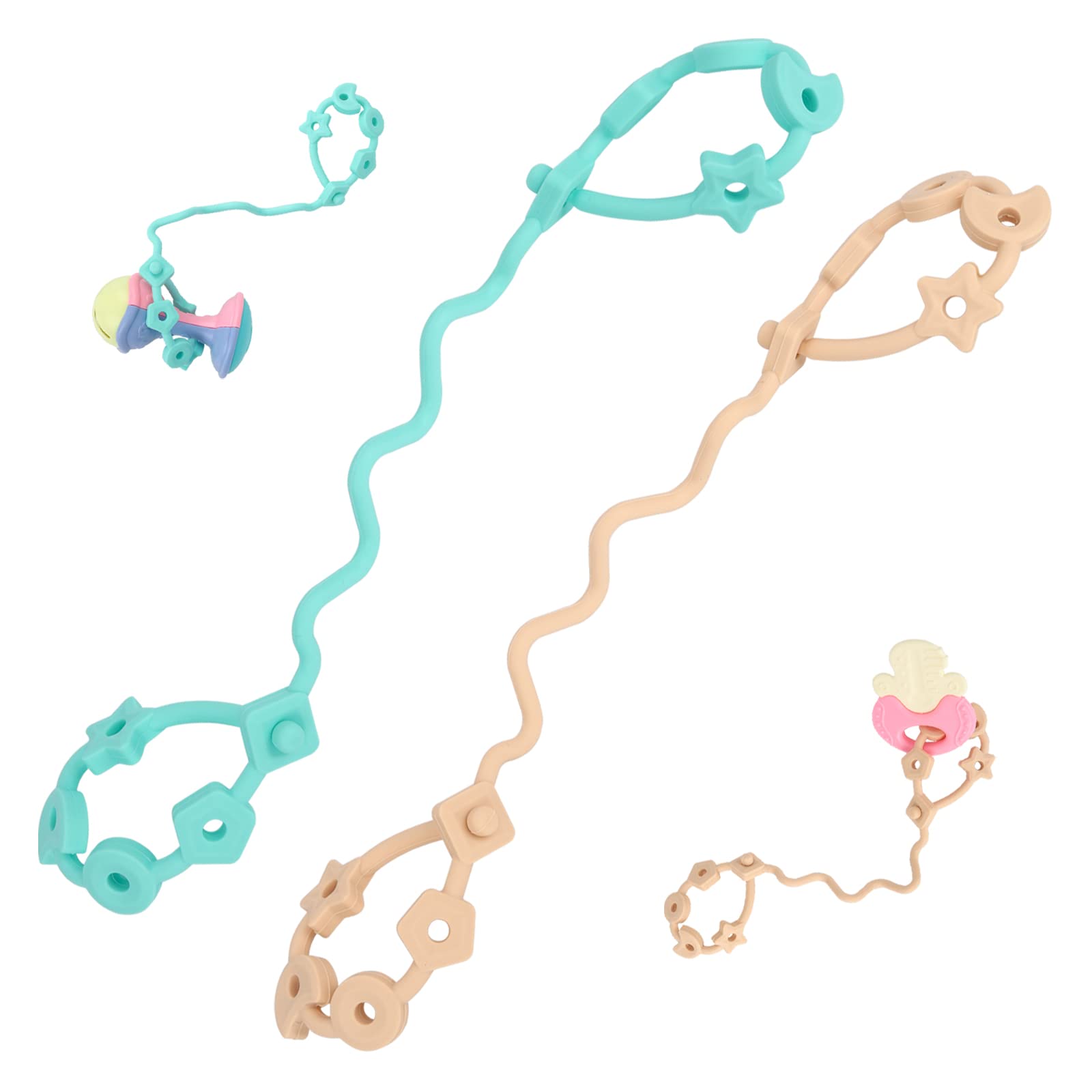 GLAITC 2Pcs Silicone Pacifier Clips & 2Pcs Food-Grade Teething Necklace - Baby Safety Toy Straps for Stroller, Crib, High Chair | Dummy Holder, Bite Belt, Teether Chain for Soothing & Playtime
