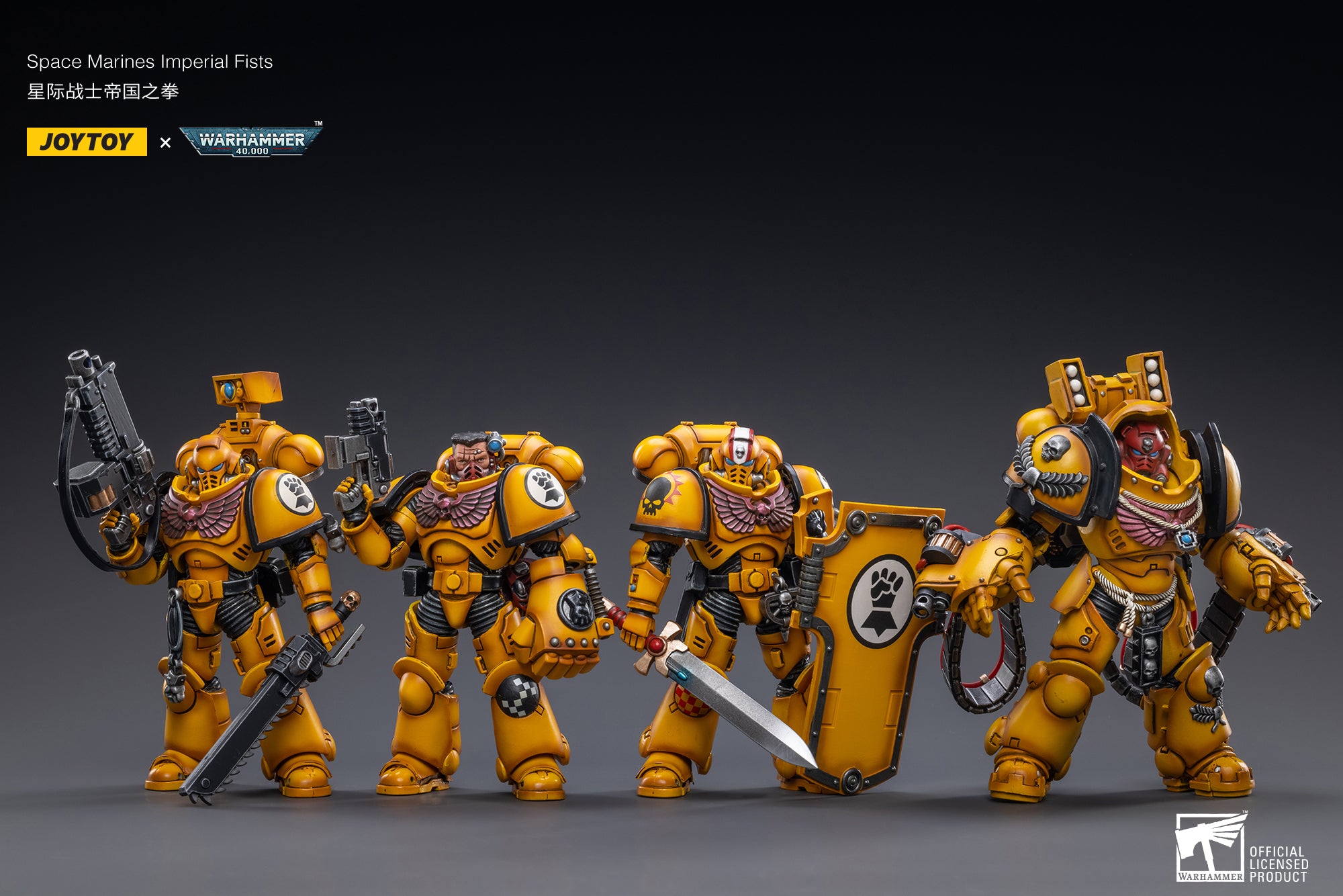 1/18 JOYTOY Warhammer 40K Action Figure Set - 4PCS Space Marines Imperial Fists Collectible Miniatures for Tabletop Gaming & Display