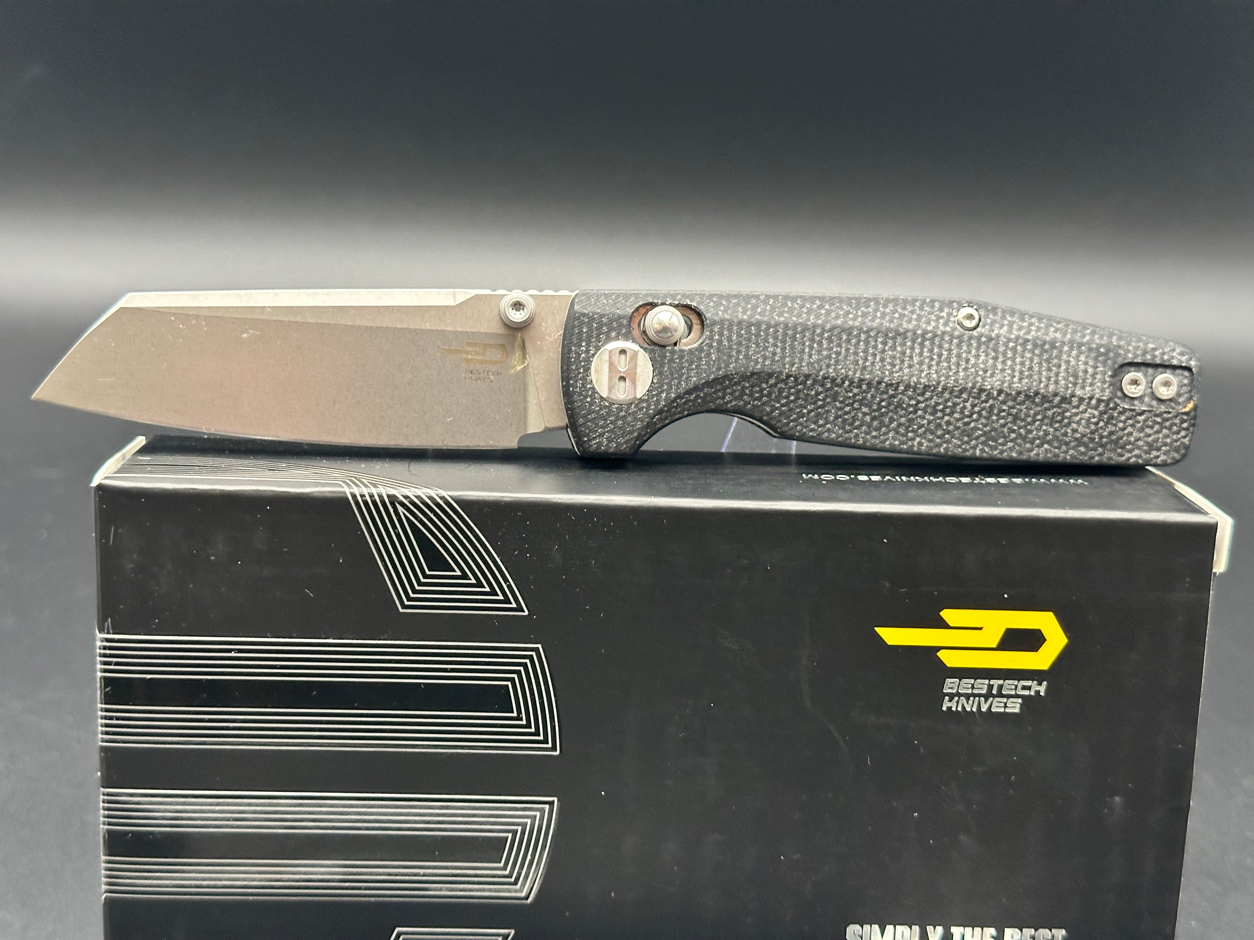 BESTECH SLASHER Folding Pocket Knife - D2 Steel Blade, Black Stonewash Finish, Micarta Handle - EDC, Camping, Hunting & Outdoor Survival Tool