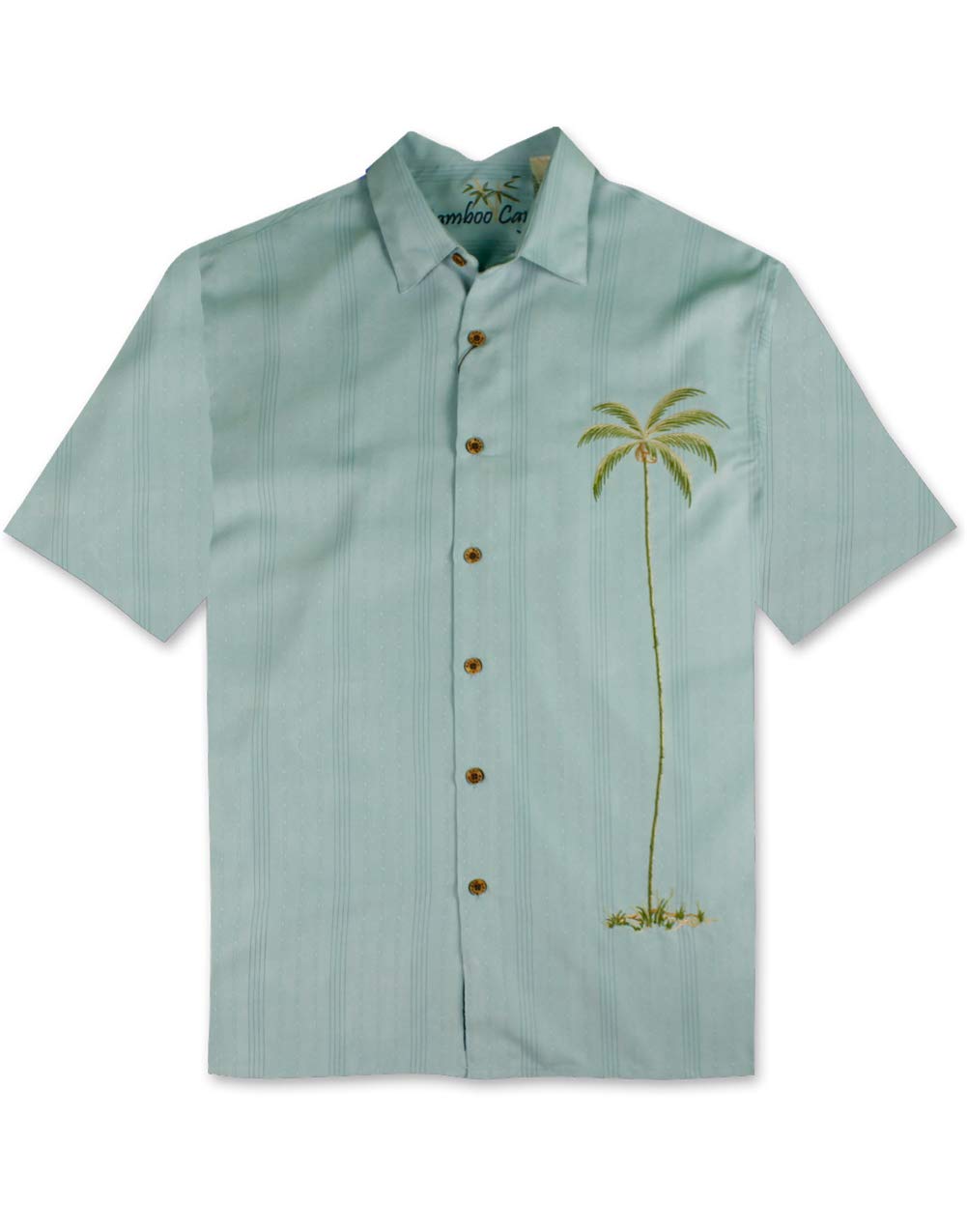 Bamboo Cay Palm Island Embroidered Camp Shirt - Lightweight Breathable Hawaiian Shirt for Men, Tropical Vacation Shirt, Beach Wedding Attire, Summer Casual Wear