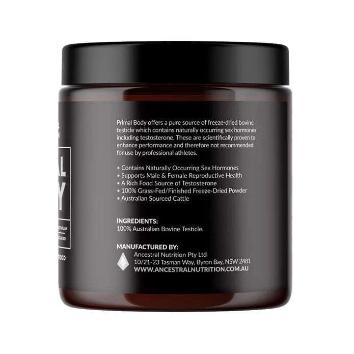 Ancestral Nutrition Primal Body 100% Pure Bovine Testicle Powder 60g - Natural Testosterone Booster for Men's Health & Fitness Performance