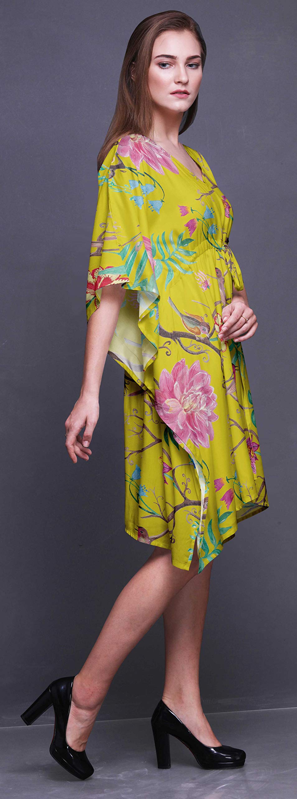 Bimba Women's Short Caftan Midi Dress - Beach Cover Up, Swimwear Dress, Boho Kaftan for Poolside, Vacation & Summer Outfits