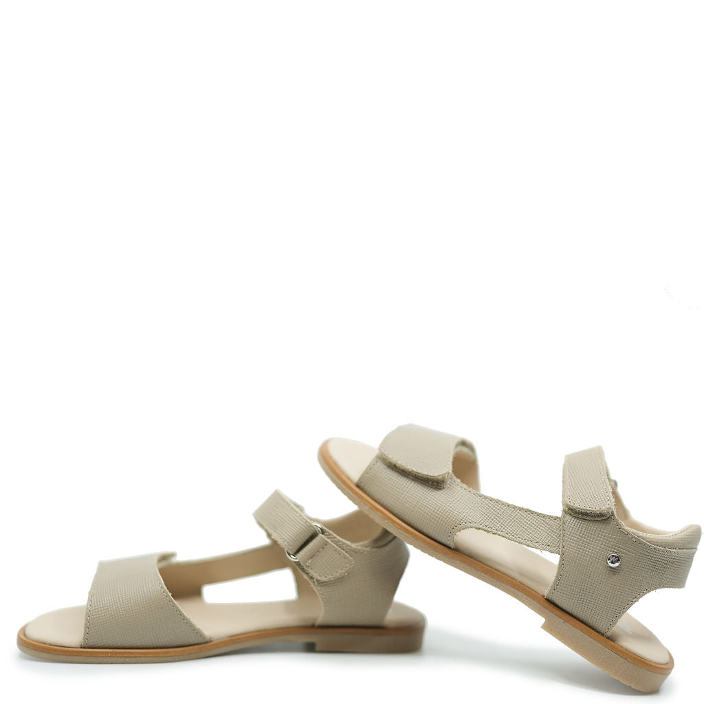 Manuela Taupe Textured Velcro Sandals for Women - Comfortable Slip-Resistant Summer Beach Sandals with Adjustable Straps | Perfect for Walking, Travel & Casual Outings