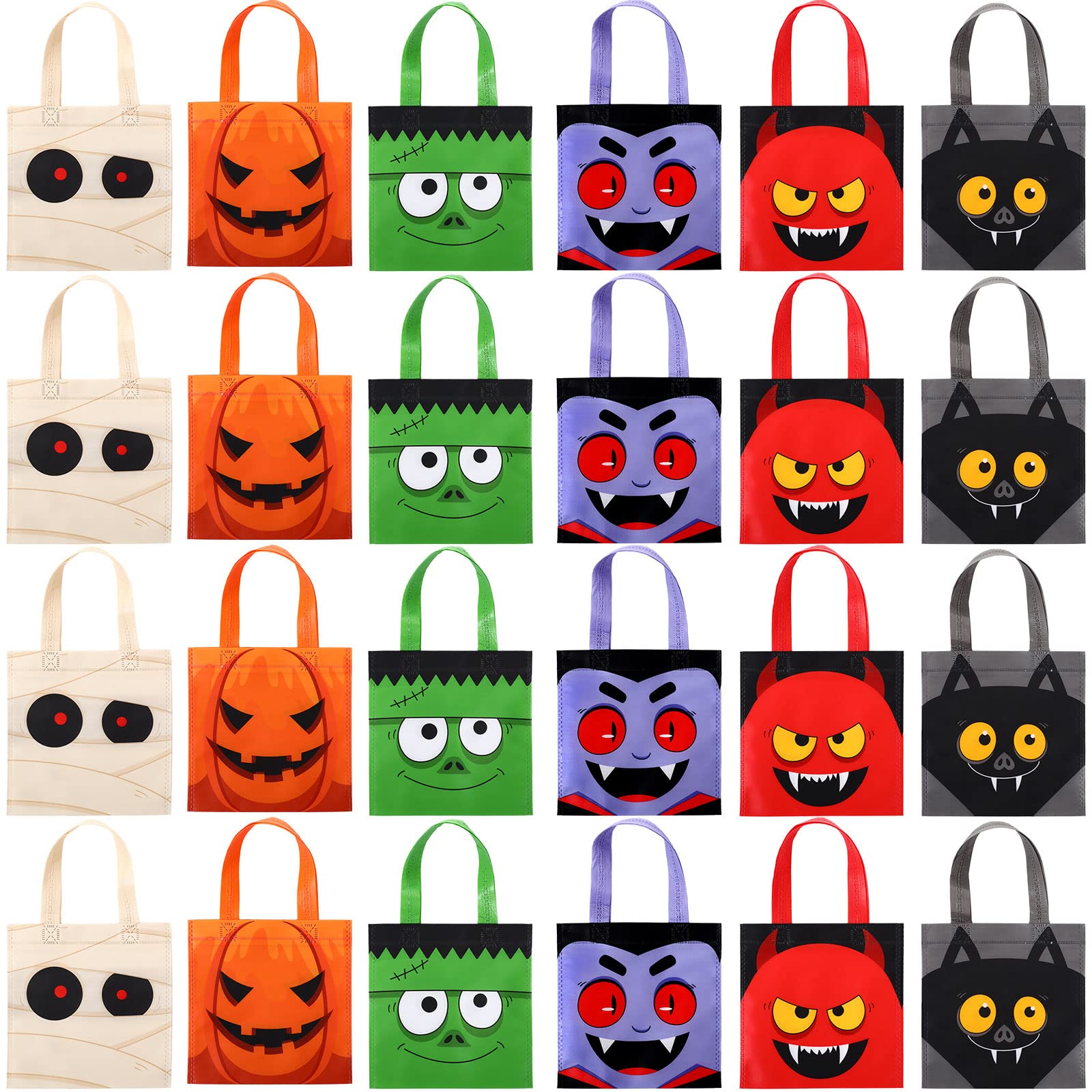 30 Pcs Halloween Candy Bags - Reusable Non-Woven Goodie Bags with Handles for Trick or Treat, Birthday & Party Favors - 6 Cute Designs for Halloween, Baby Shower & Theme Party Decorations (Perfect for Candy, Gifts & Party Supplies)