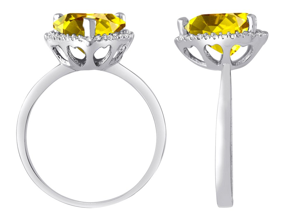 Star K Heart Shape Simulated Citrine Halo Ring Sterling Silver - Elegant Fashion Jewelry for Women, Perfect for Valentine's Day Gifts, Anniversary Presents & Romantic Occasions
