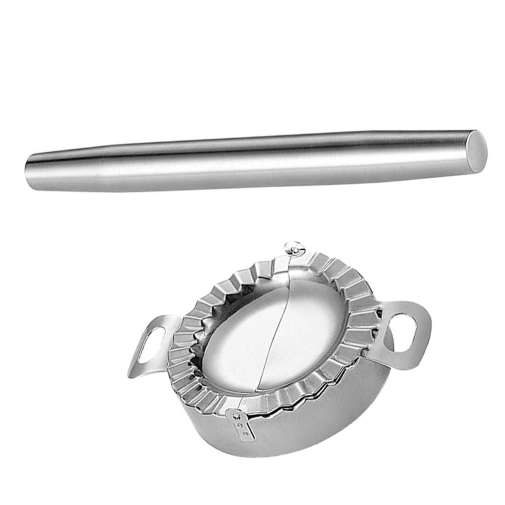 YARNOW Stainless Steel Dumpling Maker Press - 2Pcs Dumpling Mold, Ravioli & Empanada Press, Dough Roller for Homemade Pierogi, Wonton & Tortillas | Perfect for Asian Cooking, Italian Pasta & Mexican Cuisine
