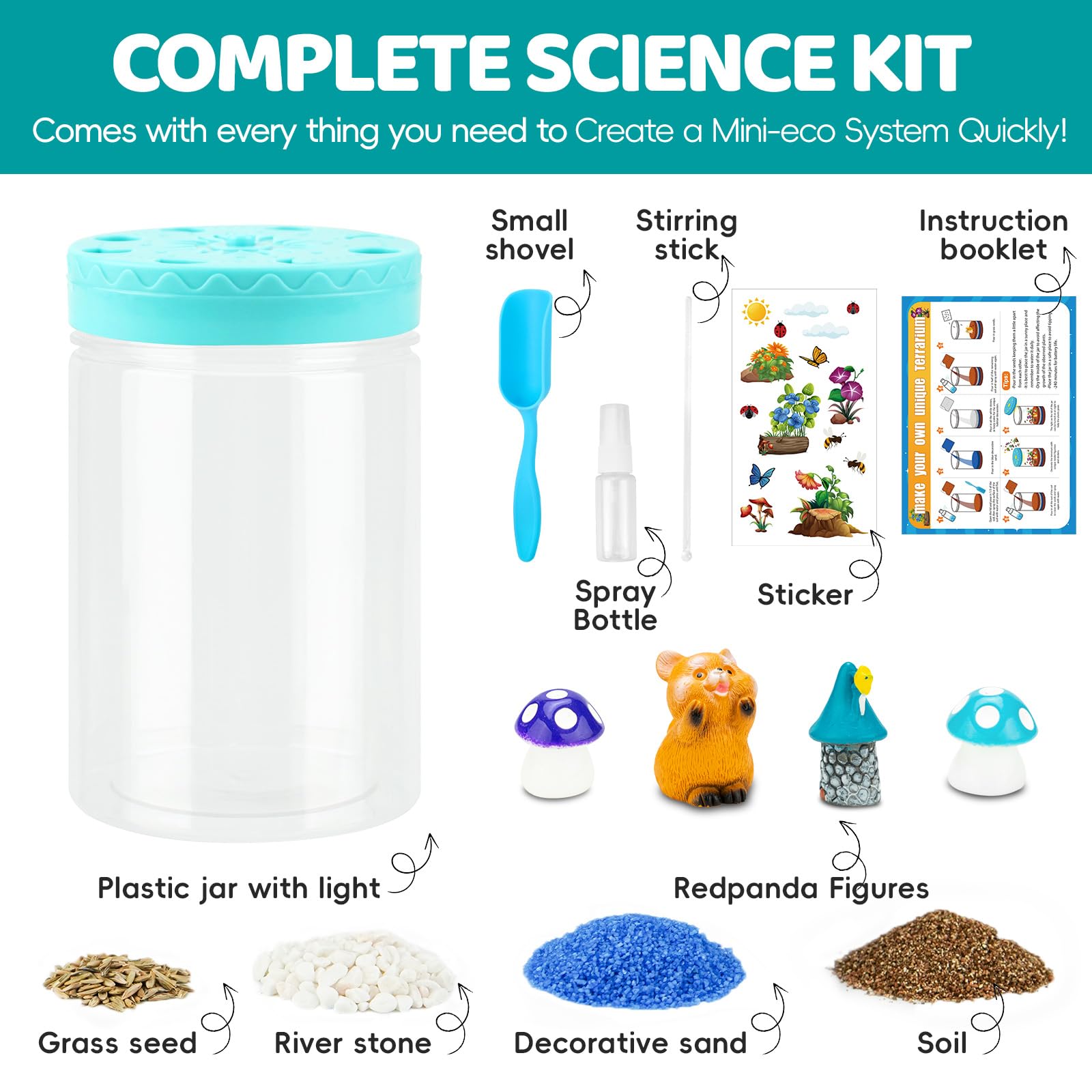 Glow-in-the-Dark Terrarium Kit for Kids - DIY Educational Gardening Science Kit with LED Lights, Creative STEM Project for Boys & Girls Ages 4-12 - Perfect Birthday Gift for Indoor Gardening & Night Light Decor