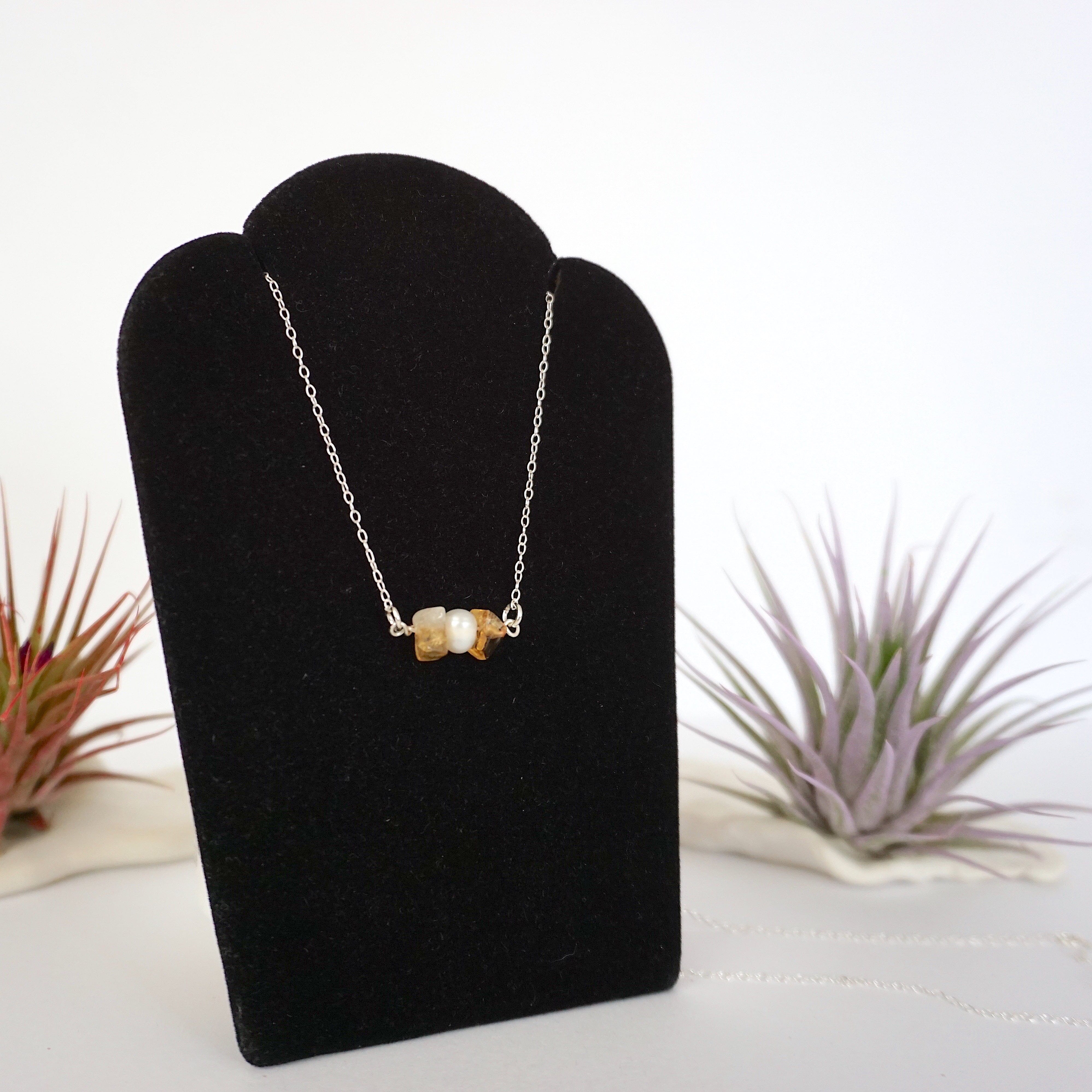 Natural Citrine & Pearl Charm Necklace | Elegant Jewelry for Women | Perfect Gift for Birthday, Anniversary & Special Occasions