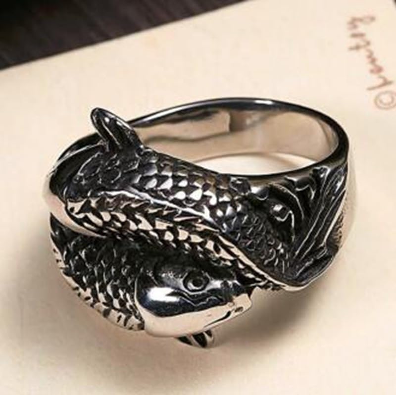 Viking Koi Fish Ring for Men - Norse Viking Koi Carp Totem Amulet Ring, Hip Hop Biker Jewelry, Punk Animal Fish Ring - Perfect for Viking Lovers, Bikers, and Punk Fashion Enthusiasts