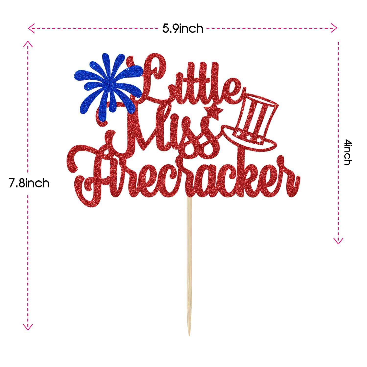 Little Miss Firecracker Cake Topper - Patriotic 4th of July & 1st Birthday Party Decorations - Red & Blue Glitter Cake Decor - Perfect for Independence Day, Baby Showers & National Themed Celebrations
