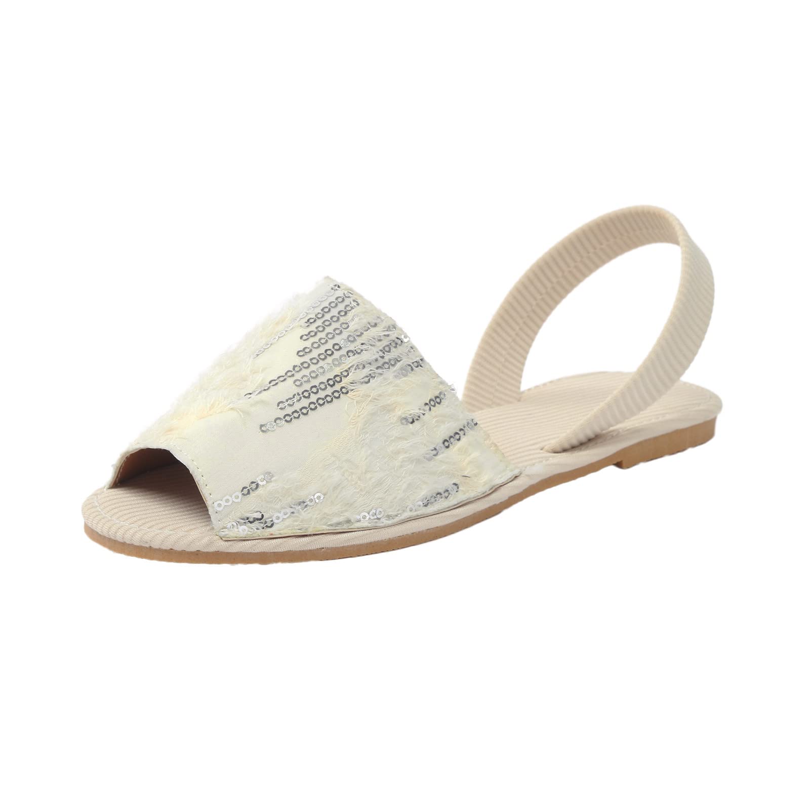 Women's Sequin Flat Sandals - Fish Mouth Heel Strap Sandals for Women - Fashion One Foot Wear Sandals for Parties, Beach & Summer Outfits
