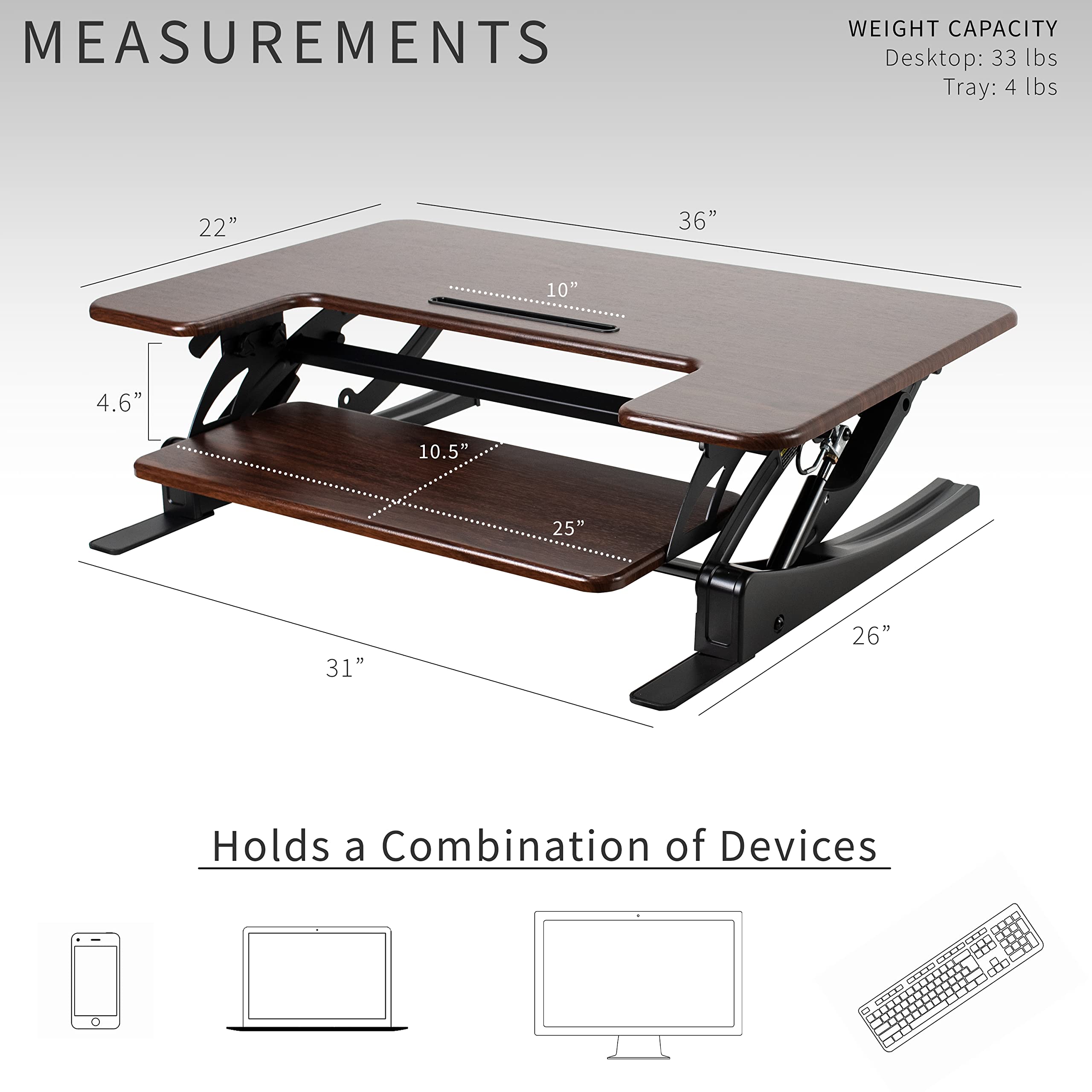 VIVO Dark Wood Height Adjustable 91cm Stand Up Desk Converter - Quick Sit to Stand Tabletop Dual Monitor Riser Workstation for Home & Office (DESK-V000VD) | Ergonomic Workspace Solution for Computer, Laptop & Monitor Setup